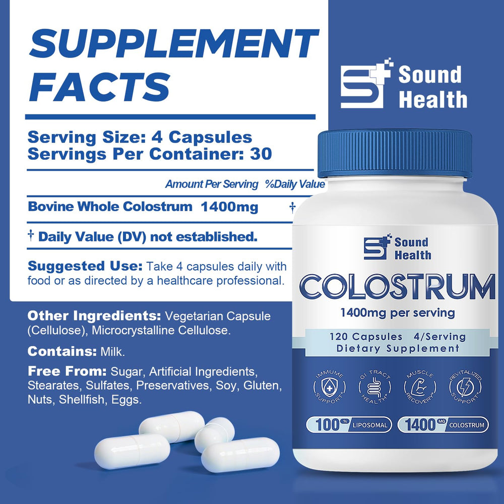 SoundHealth Colostrum capsules close-up for easy daily gut health support