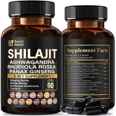 SoundHealth Pure Shilajit capsules bottle front for convenient daily nutrition.