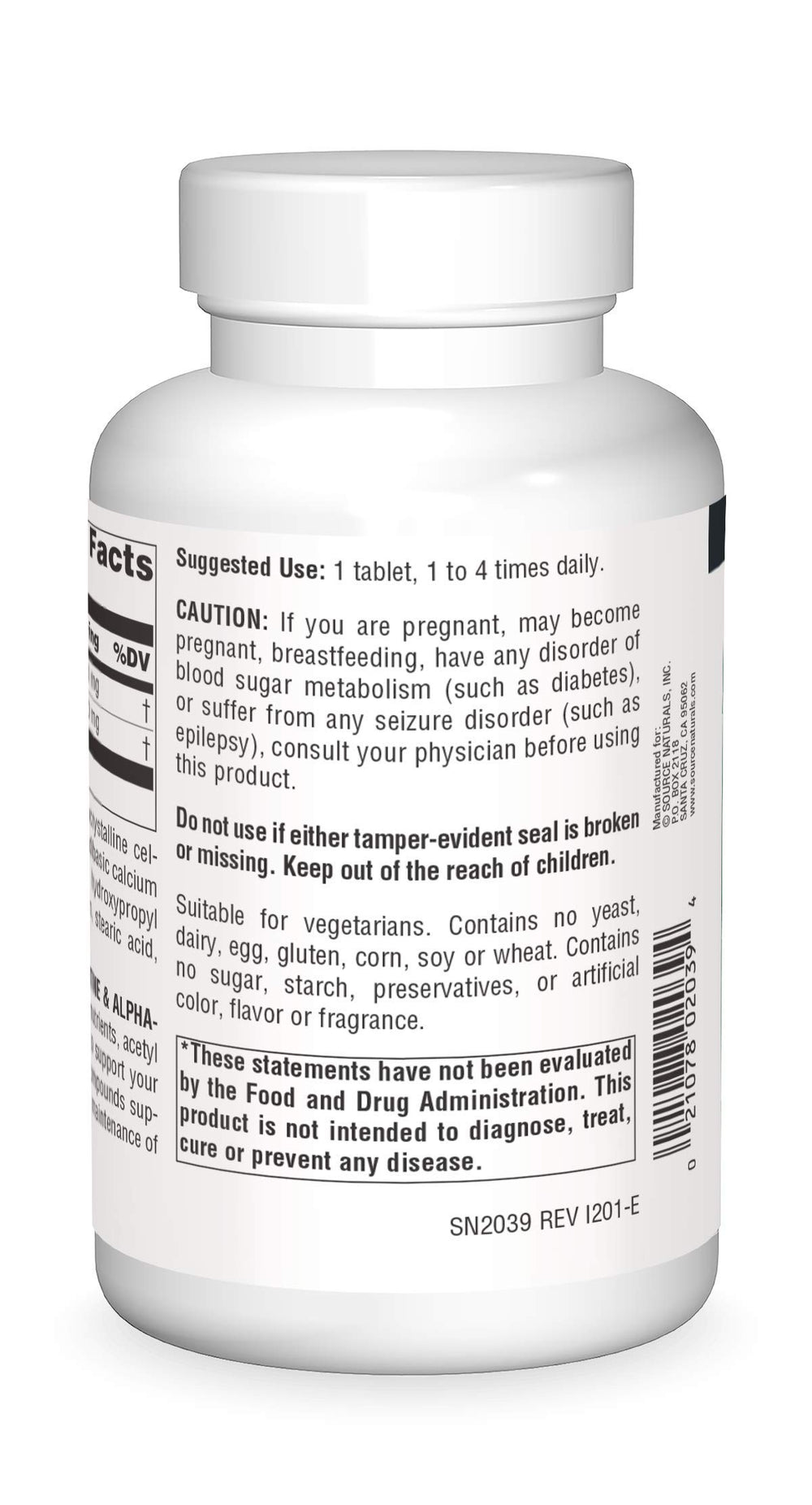 Source Naturals acetyl L-carnitine alpha-lipoic acid tablets for everyday use