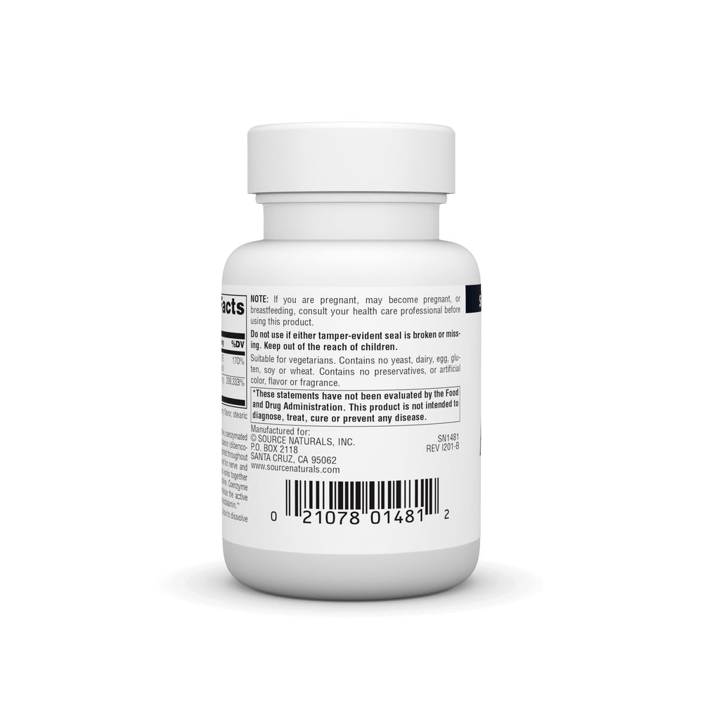 Source Naturals Advanced B-12 lozenge label emphasizes allergen-free ingredients for sensitive diets
