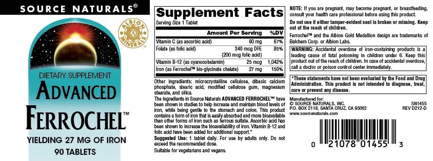 Label detail reveals 27 mg iron per tablet and vegan-friendly formula.