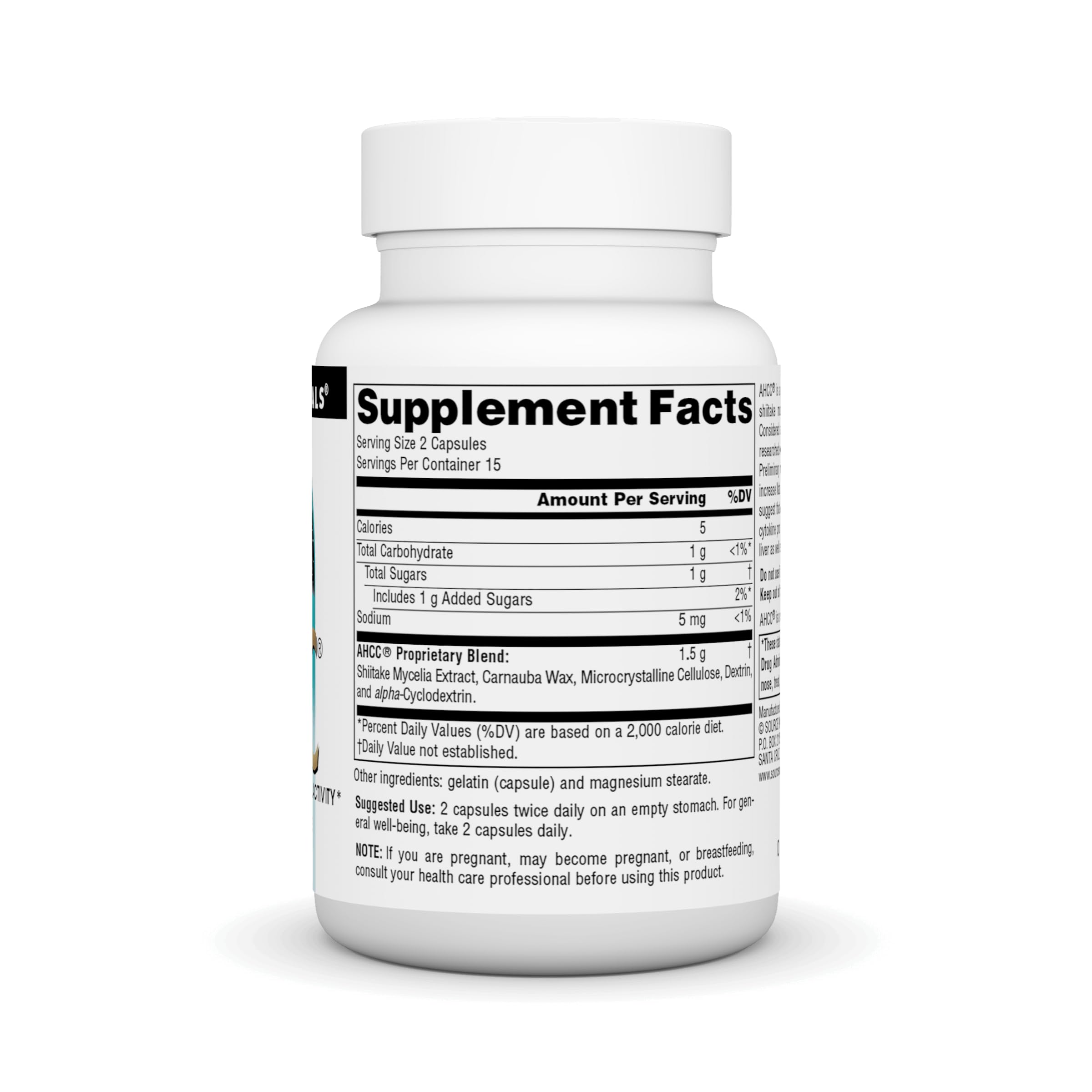 Source Naturals AHCC 750 mg capsules ready for daily wellness routines.