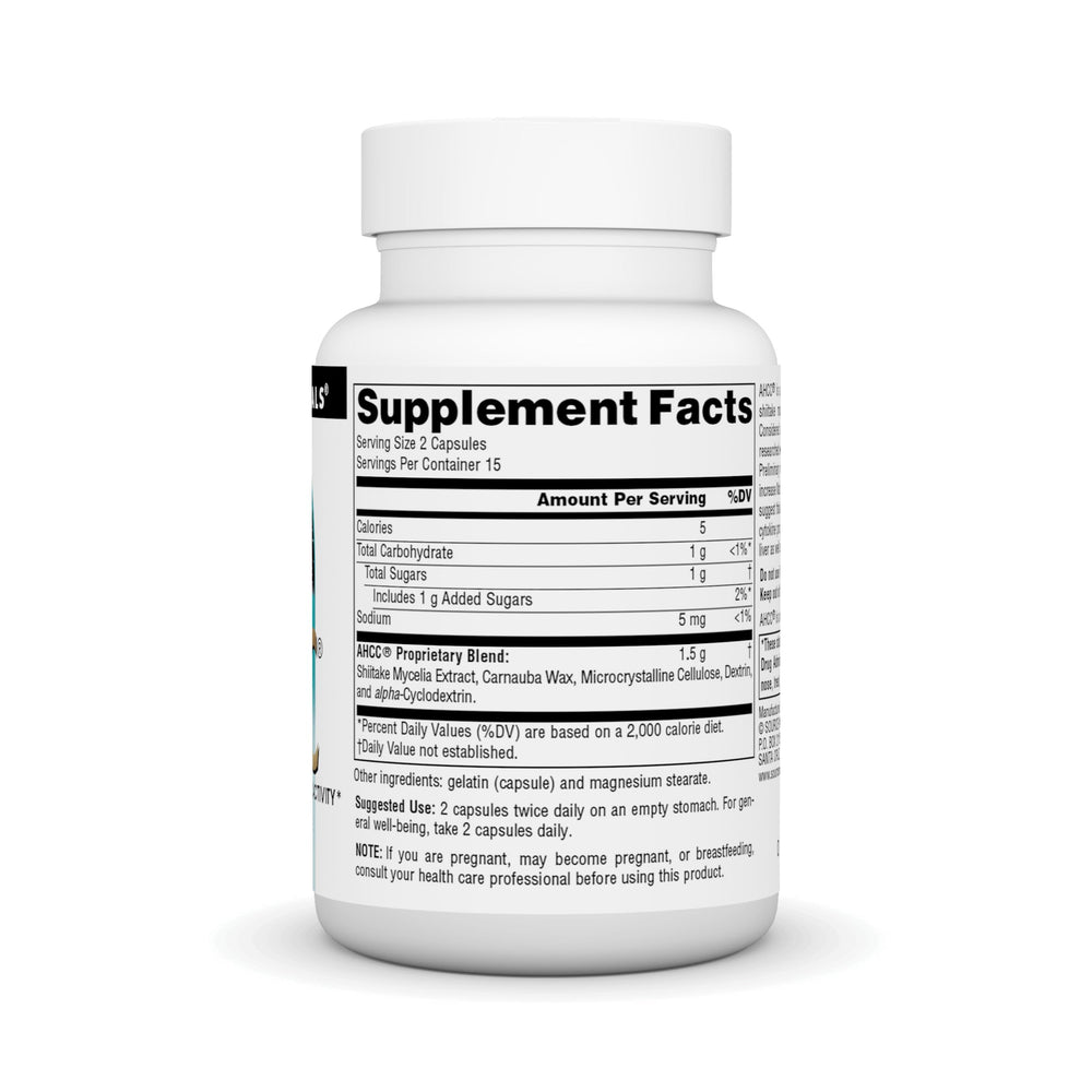 Source Naturals AHCC 750 mg capsules ready for daily wellness routines.