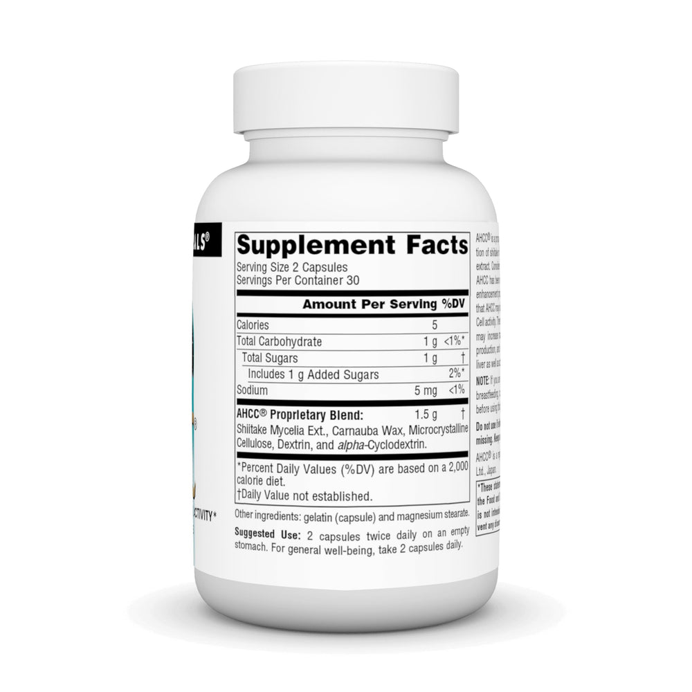 Source Naturals AHCC 750 mg capsules close-up for convenient daily wellness.
