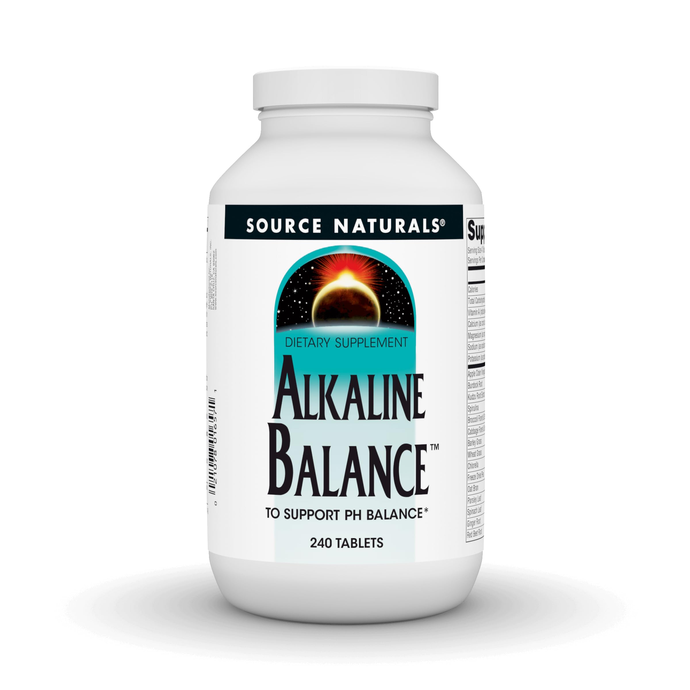 Source Naturals Alkaline Balance tablets in bottle for daily pH support.