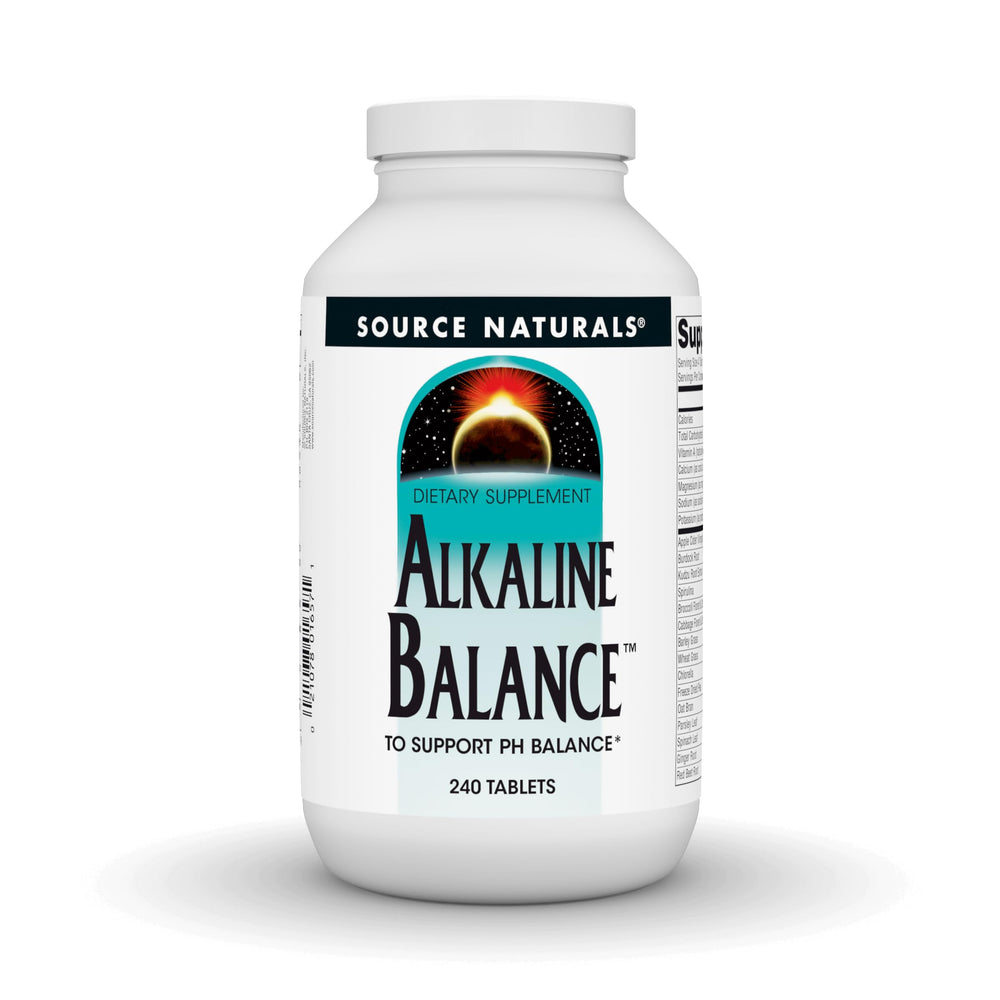 Source Naturals Alkaline Balance tablets in bottle for daily pH support.