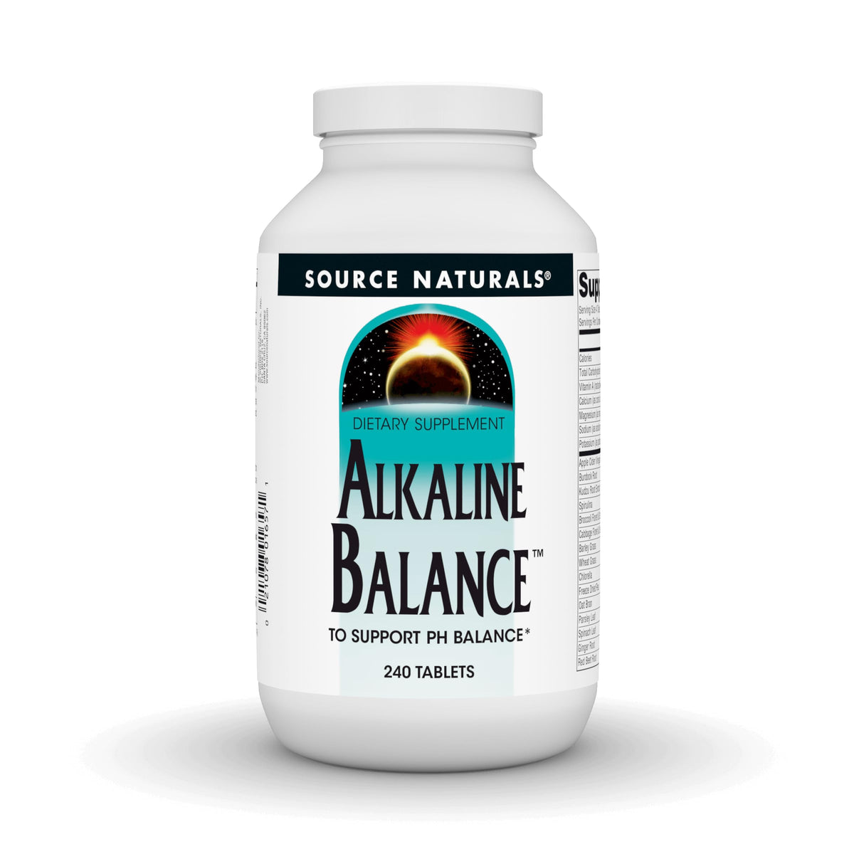 Source Naturals Alkaline Balance tablets in bottle for daily pH support.