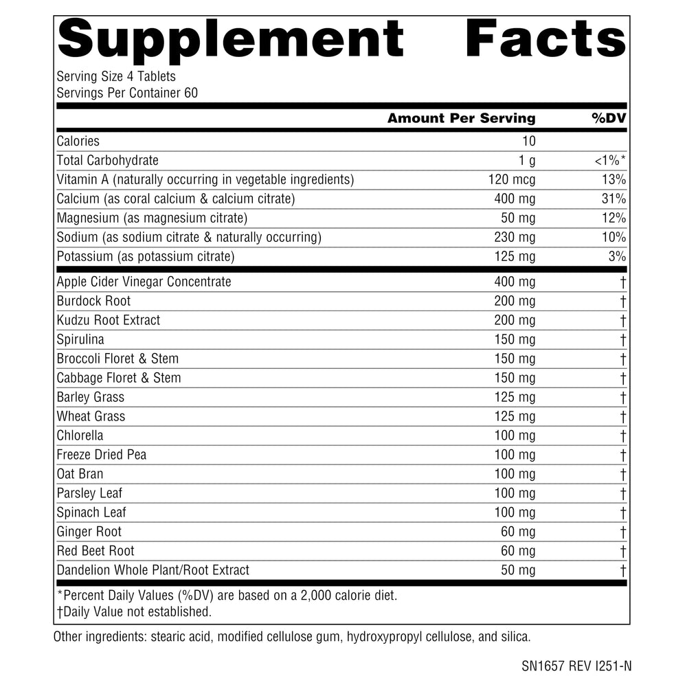 Close-up of Source Naturals Alkaline Balance tablets for easy daily dosing.
