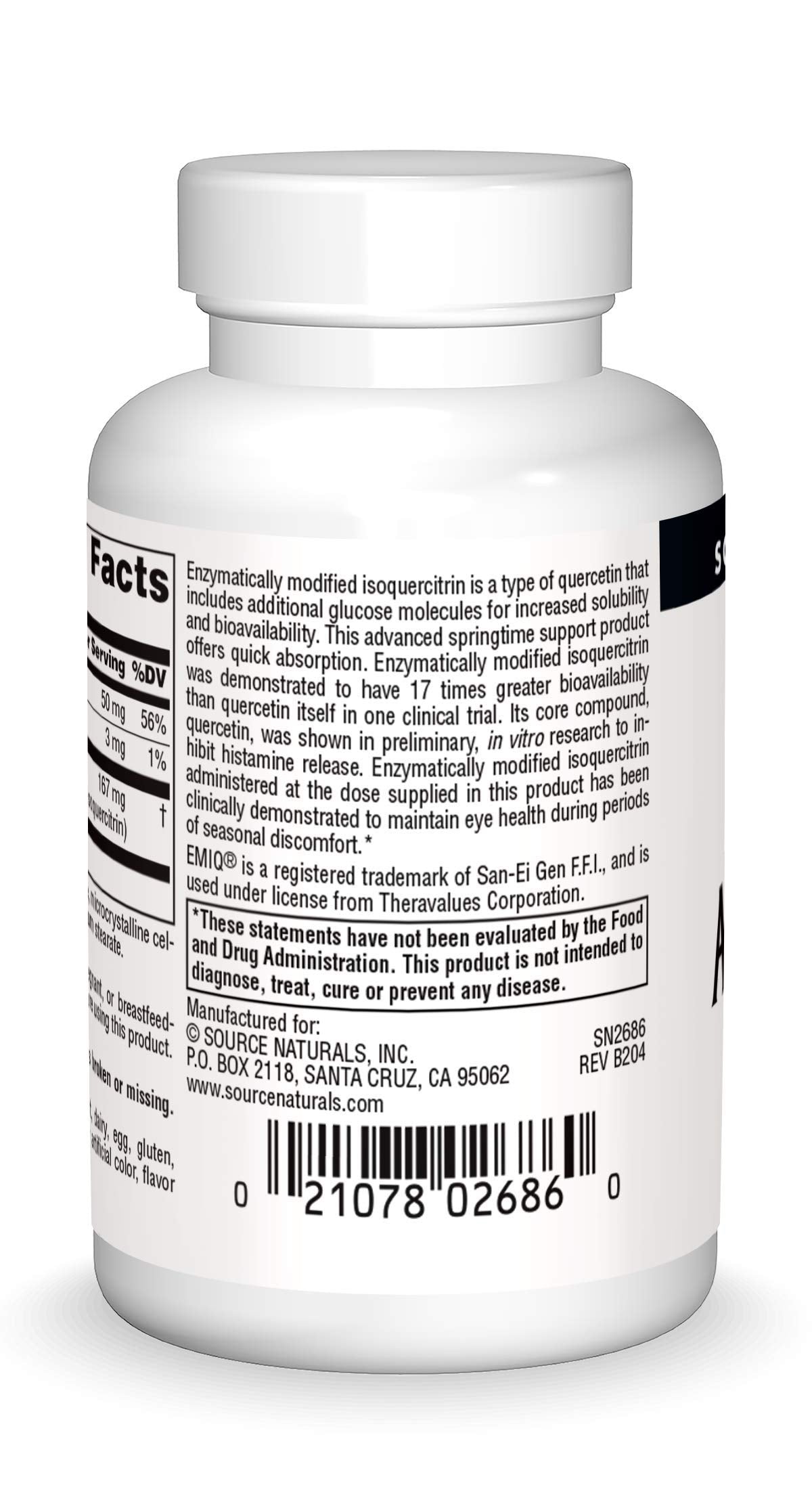 Source Naturals AllerStrength capsules close-up highlighting bioavailable quercetin for daily support.