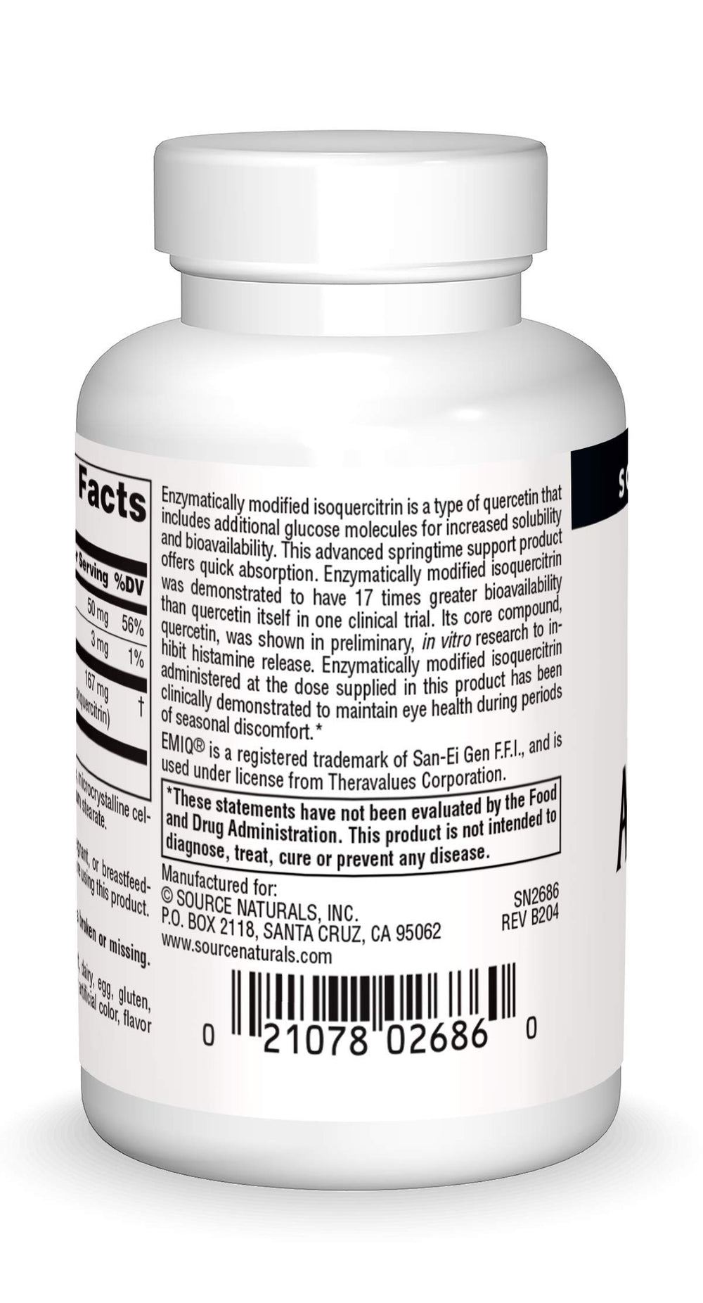 Source Naturals AllerStrength capsules close-up highlighting bioavailable quercetin for daily support.