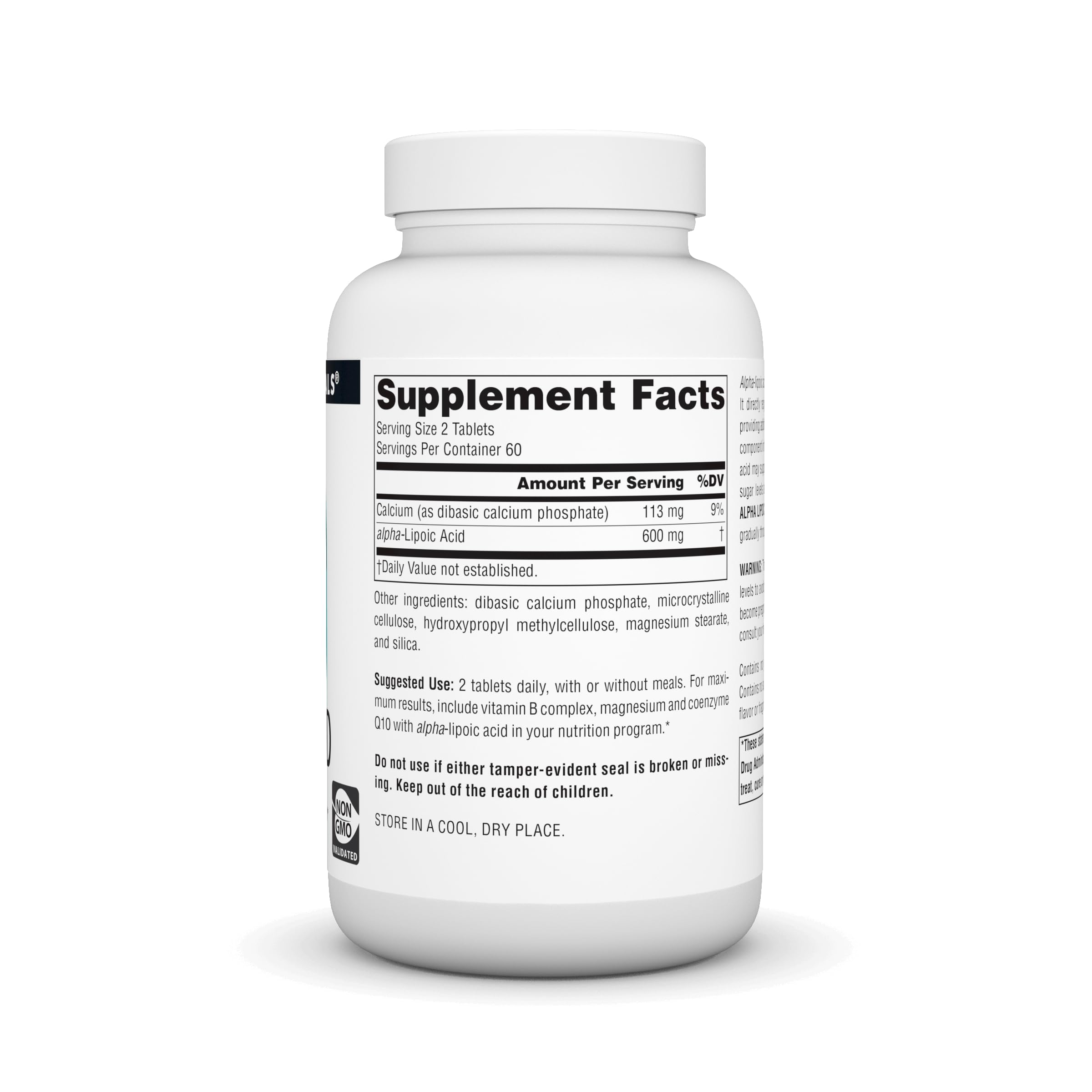 Closeup of Source Naturals Alpha Lipoic Acid tablets for dual-solubility antioxidant support.