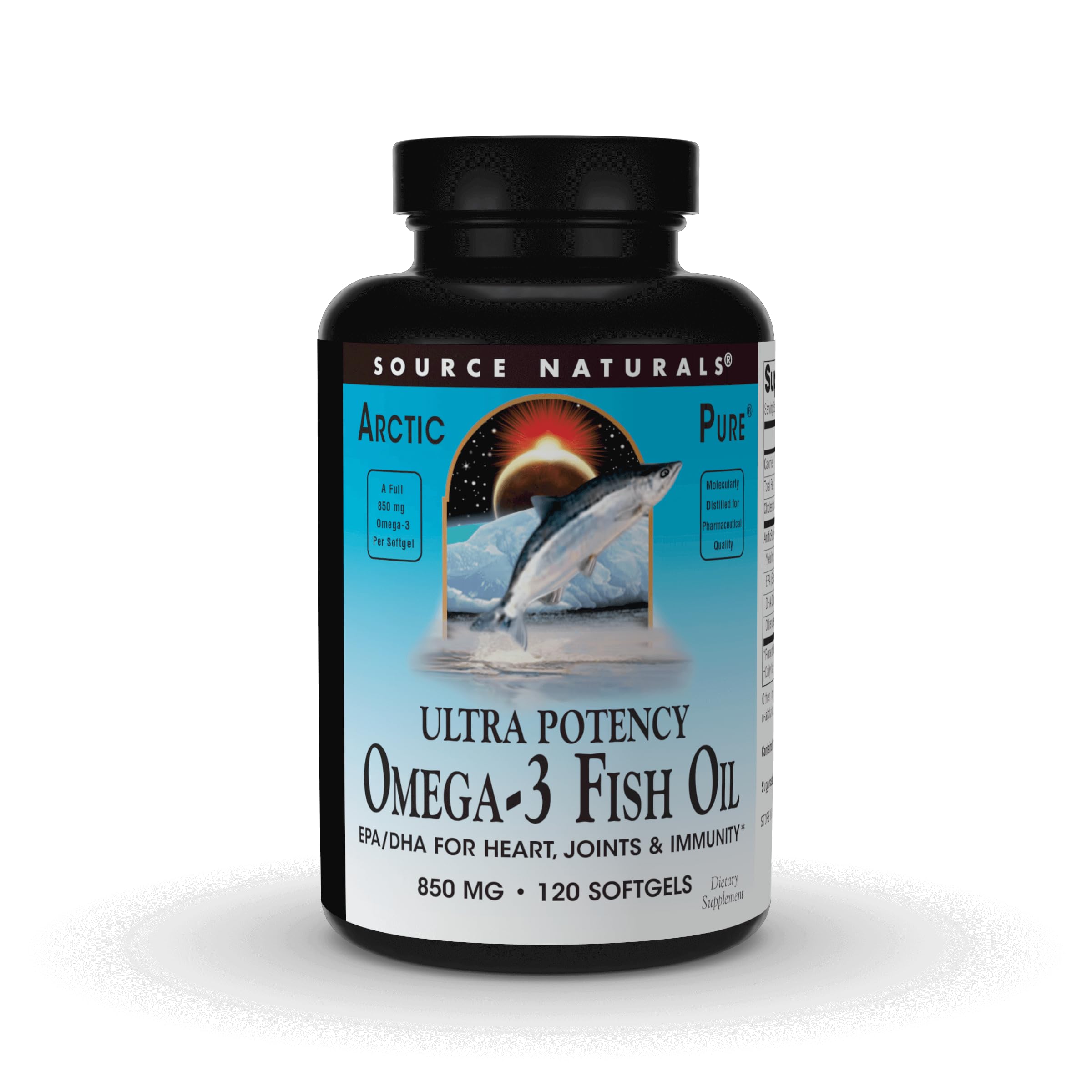 Source Naturals ArcticPure bottle front, high potency omega-3 softgels for daily use.