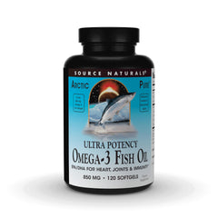 Source Naturals ArcticPure bottle front, high potency omega-3 softgels for daily use.
