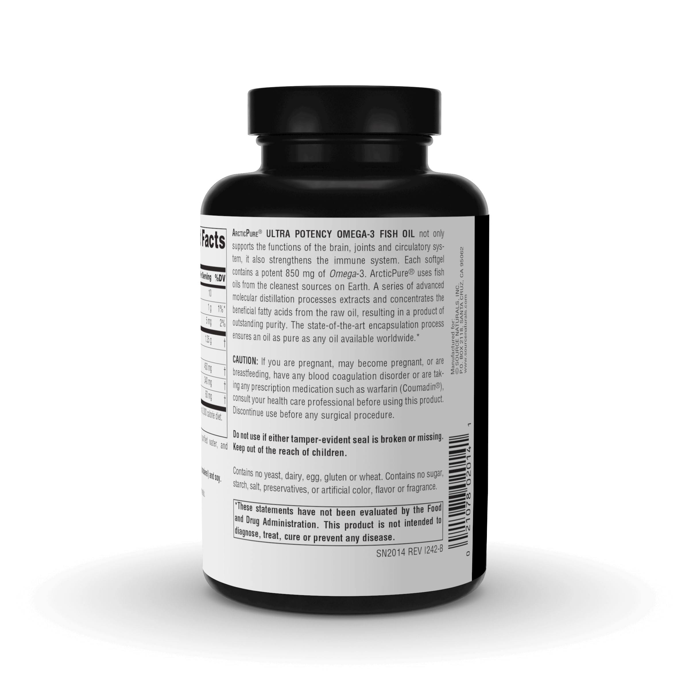 Serving directions on ArcticPure bottle for daily meals.