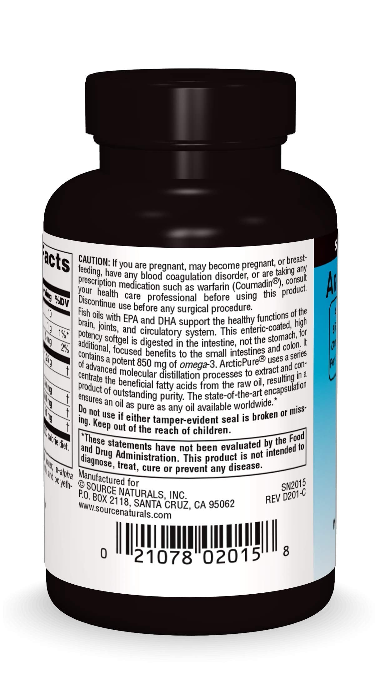 Source Naturals ArcticPure omega-3 softgels close-up highlighting smooth capsules.