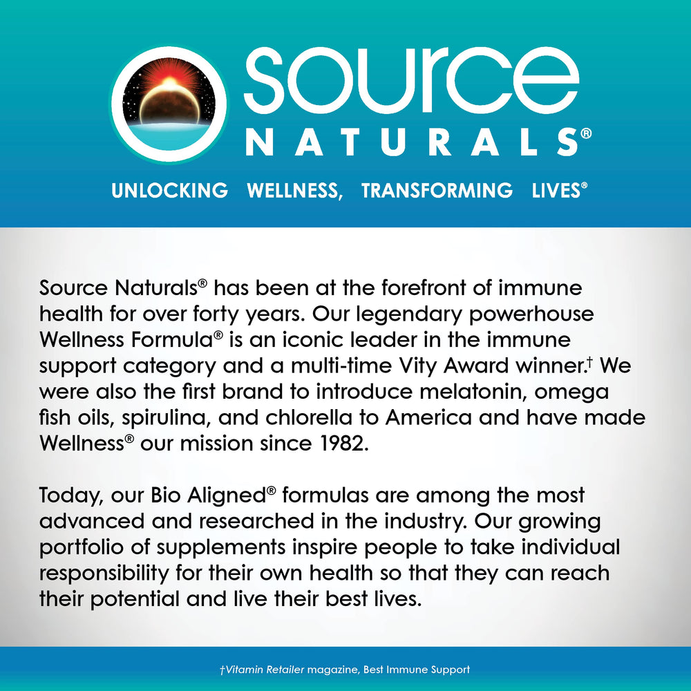 Source Naturals packaging shows dosage guidance for daily use