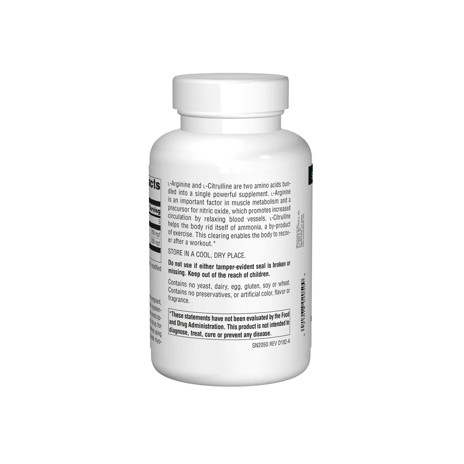 Source Naturals L-Arginine L-Citrulline Complex tablets close-up indicating muscle metabolism support