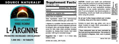 Label detail of Source Naturals L-Arginine with allergen-free claims.