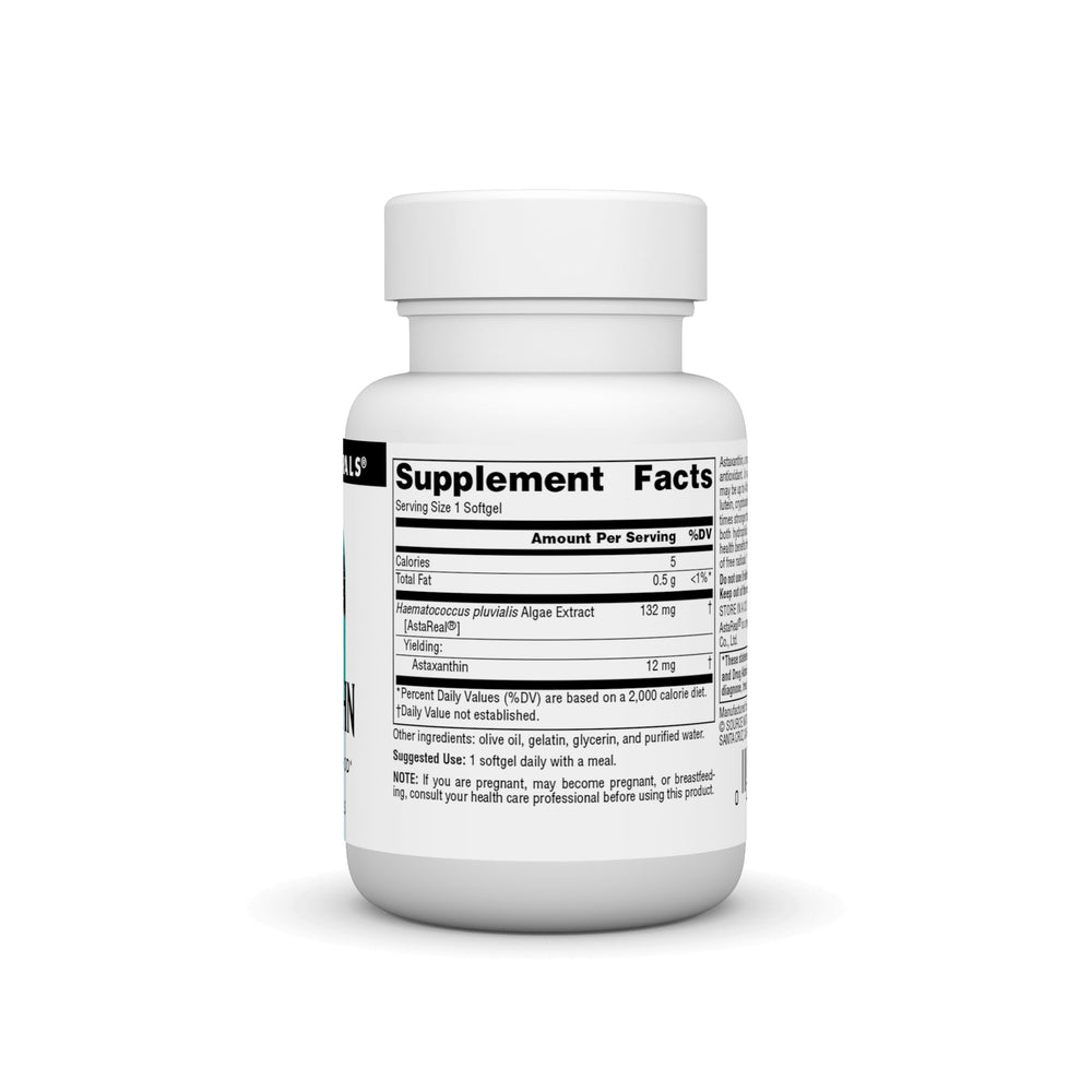 Source Naturals Astaxanthin softgels close-up shows capsule form for easy daily use.