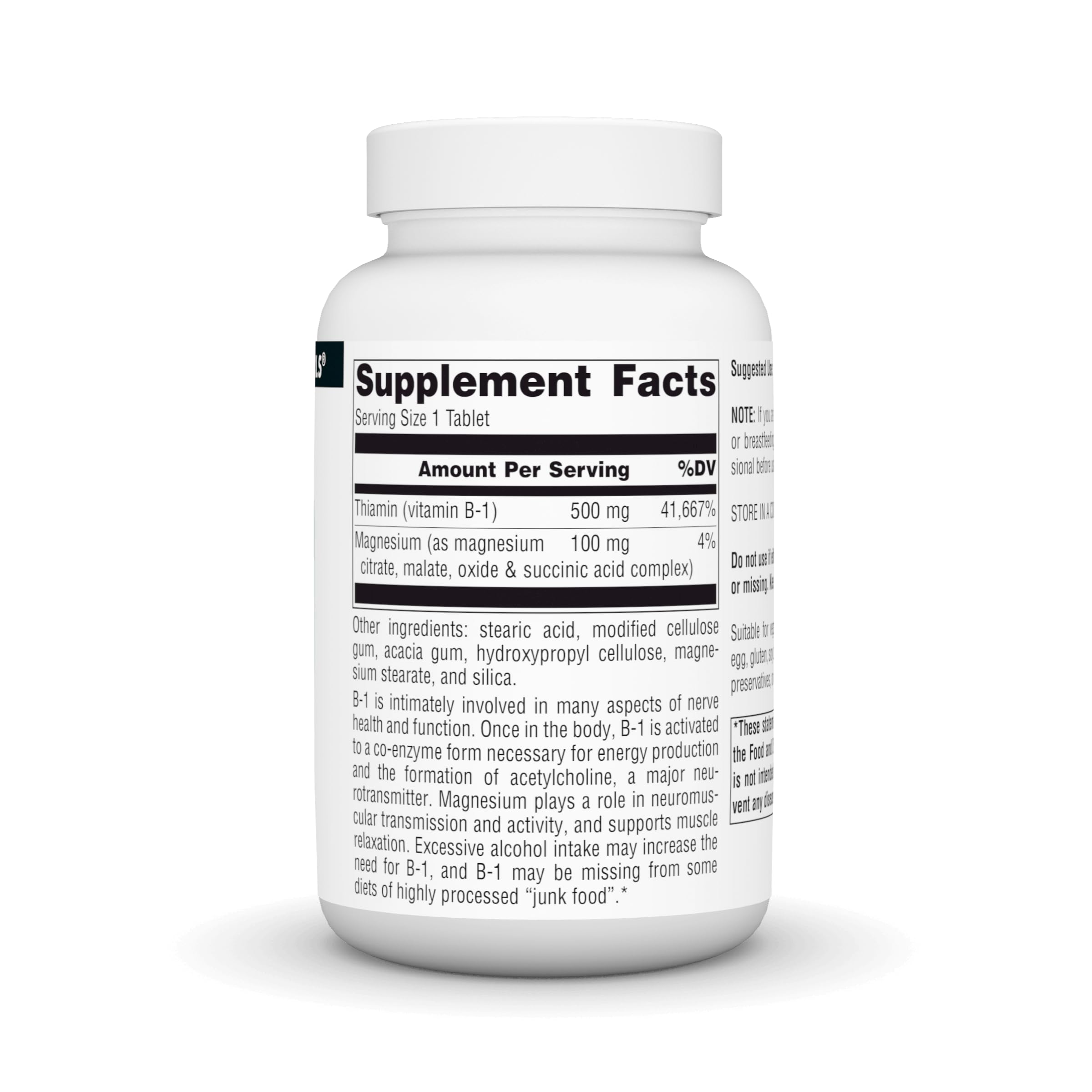 Source Naturals B-1 tablets on a clean surface, vegetarian-friendly