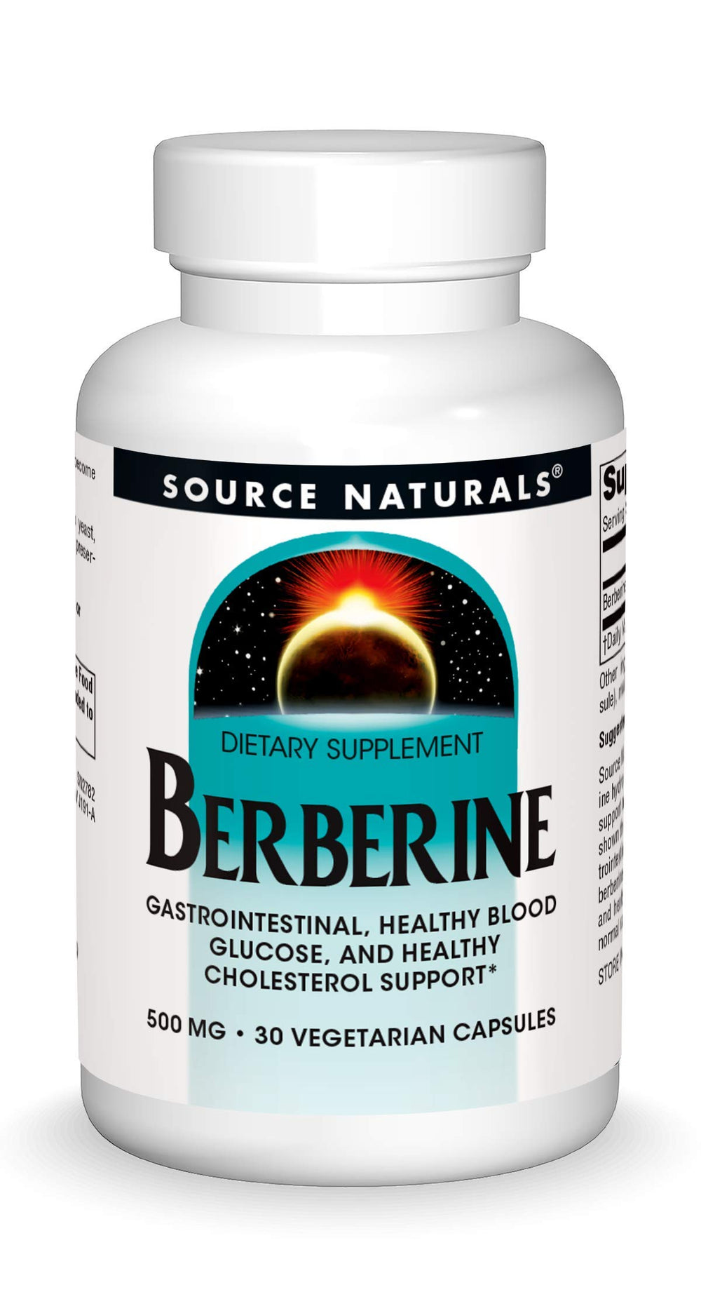 Source Naturals Berberine bottle close-up highlighting 500 mg capsules for daily use