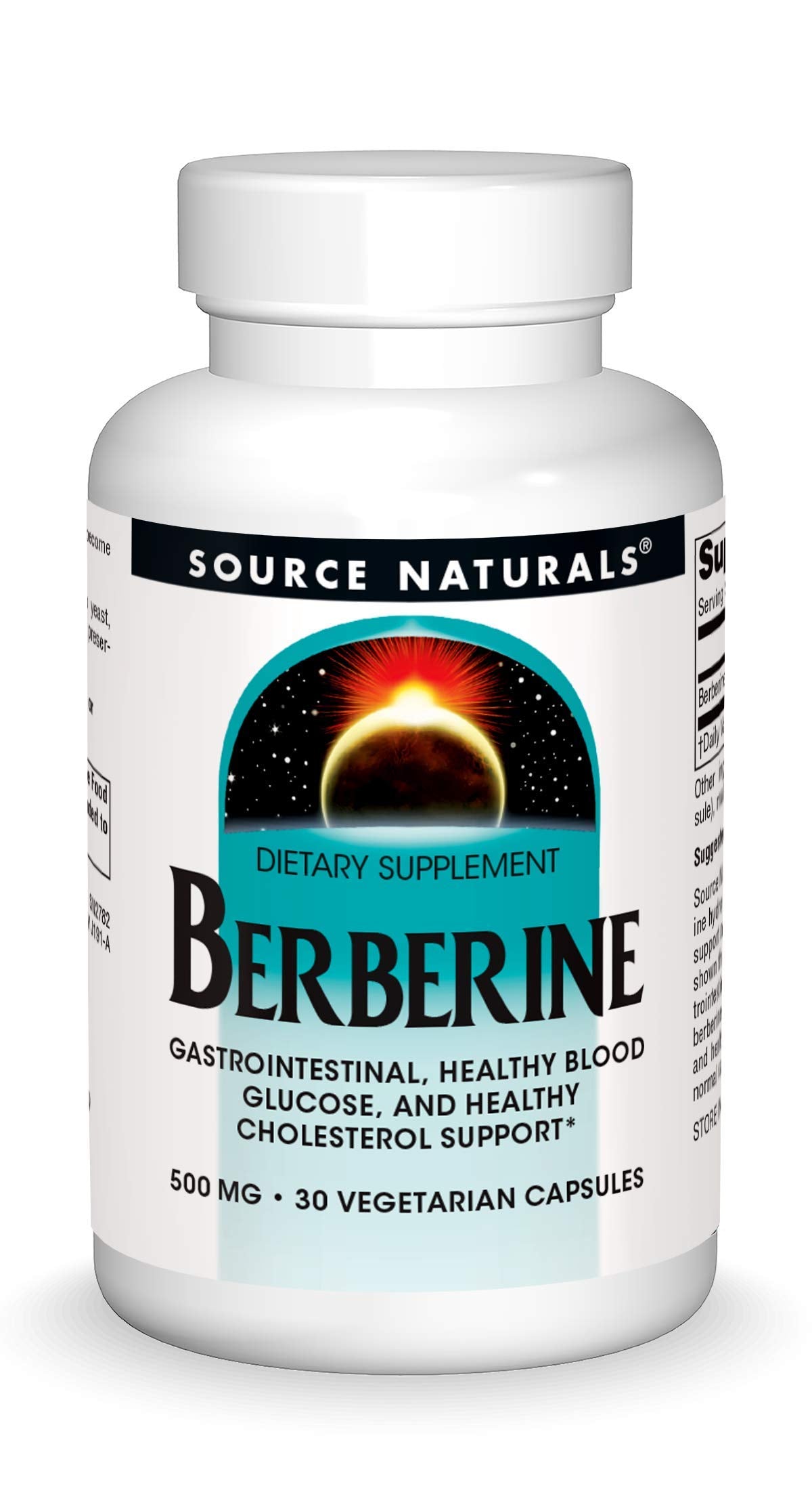 Source Naturals Berberine bottle close-up highlighting 500 mg capsules for daily use