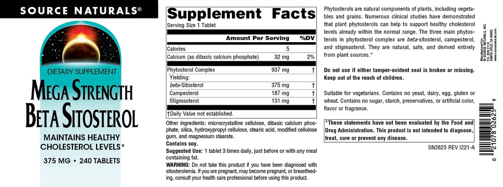 Source Naturals Beta Sitosterol tablets on kitchen counter suggest routine use.