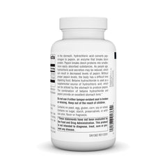 Source Naturals Betaine HCl bottle label highlighting allergen-free formula