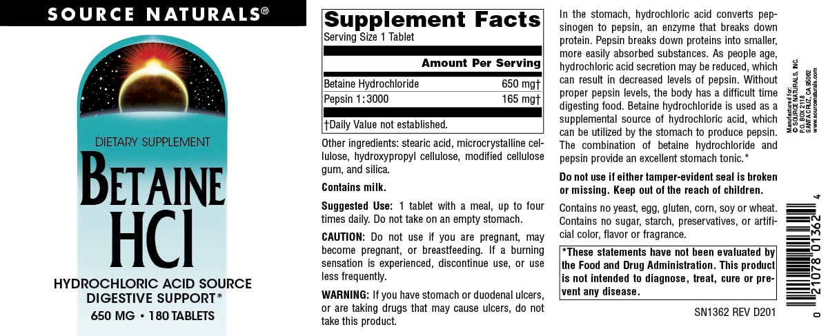 Source Naturals Betaine HCl tablet dissolving to aid quick intake