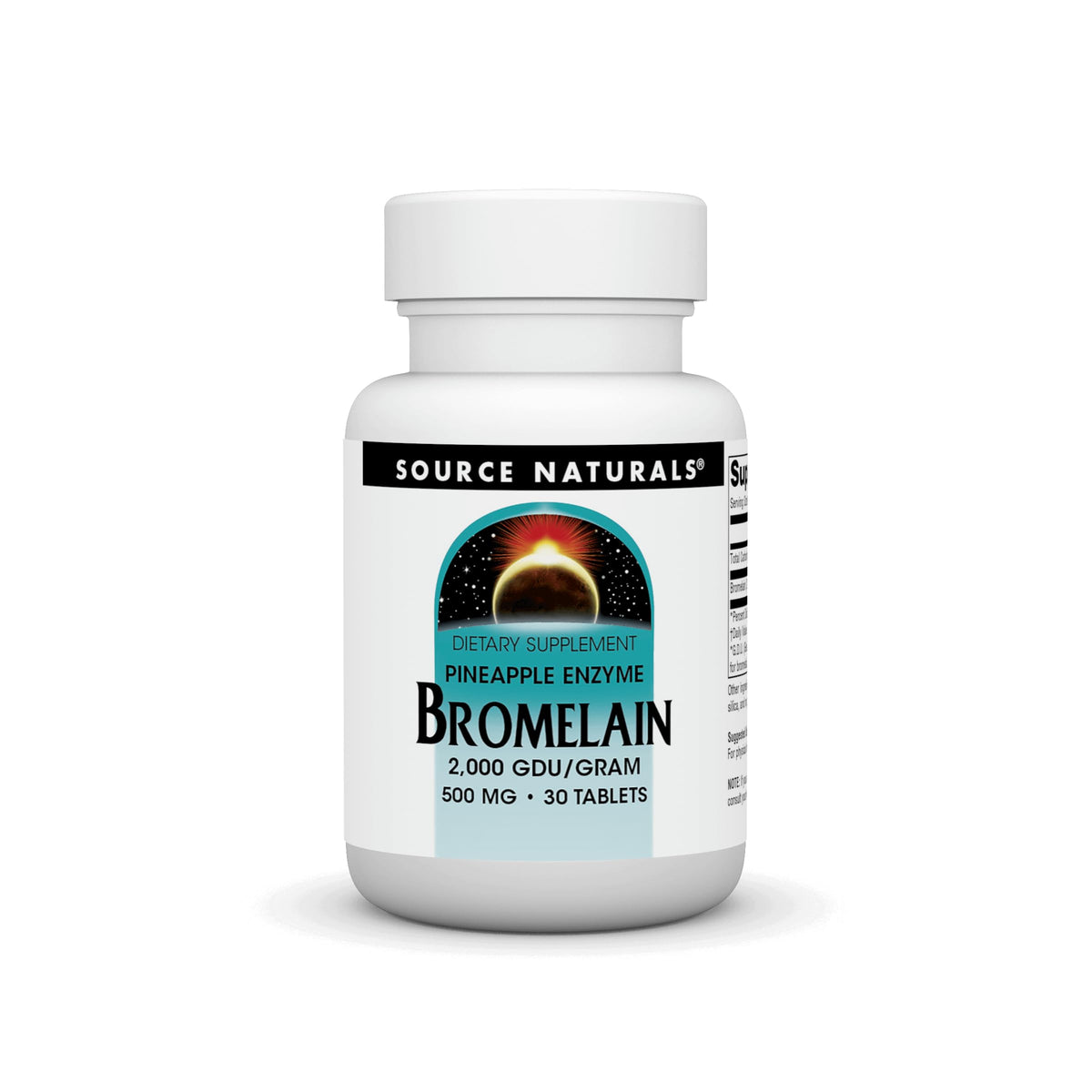 Source Naturals Bromelain 500 mg bottle front view showing potency for protein digestion.