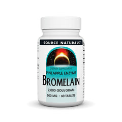 Source Naturals Bromelain bottle front view highlighting pineapple enzyme for protein support