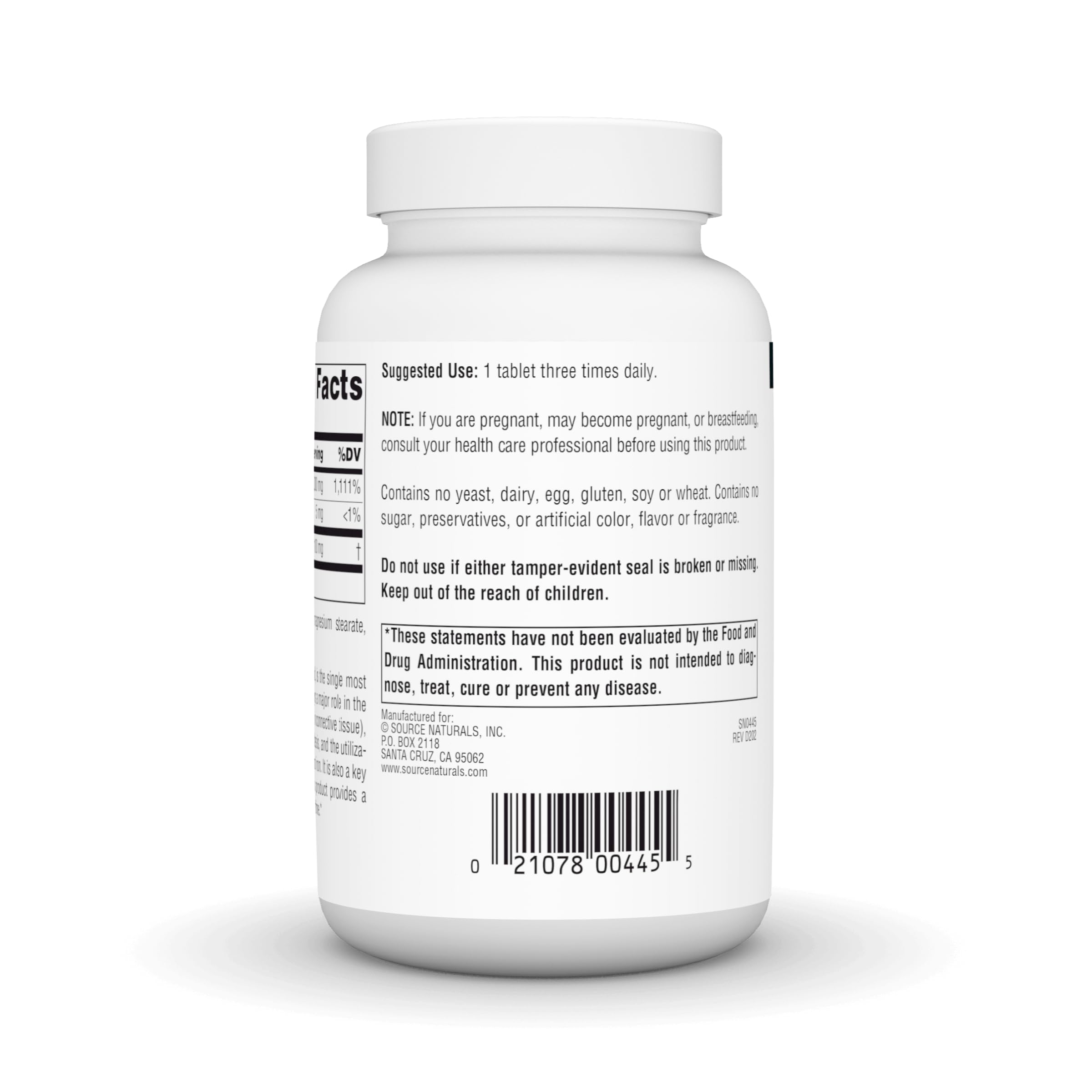 Source Naturals C-1000 tablets closeup shows convenient daily dose.