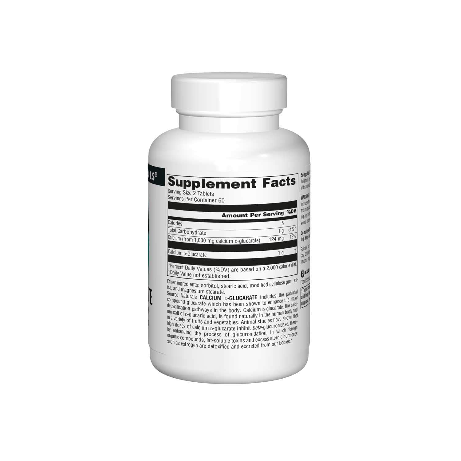 Source Naturals Calcium D-Glucarate label detail highlighting glucarate benefits.