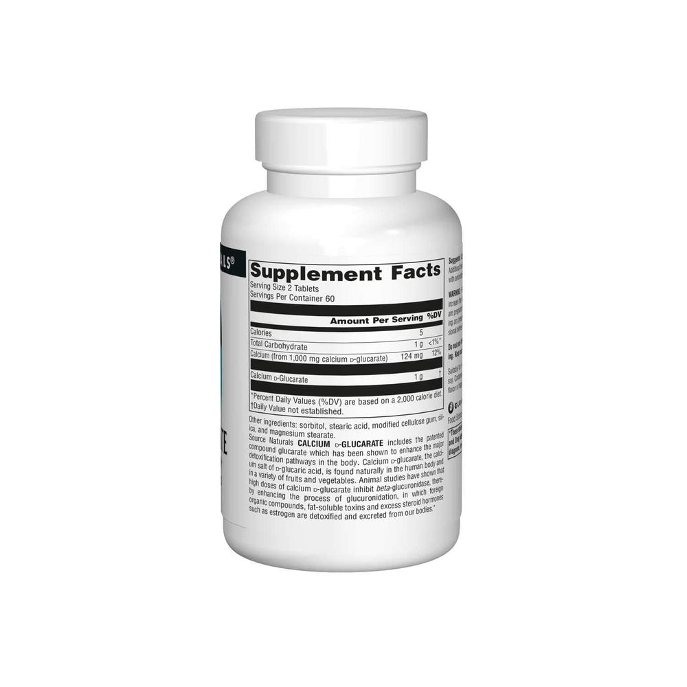 Source Naturals Calcium D-Glucarate label detail highlighting glucarate benefits.