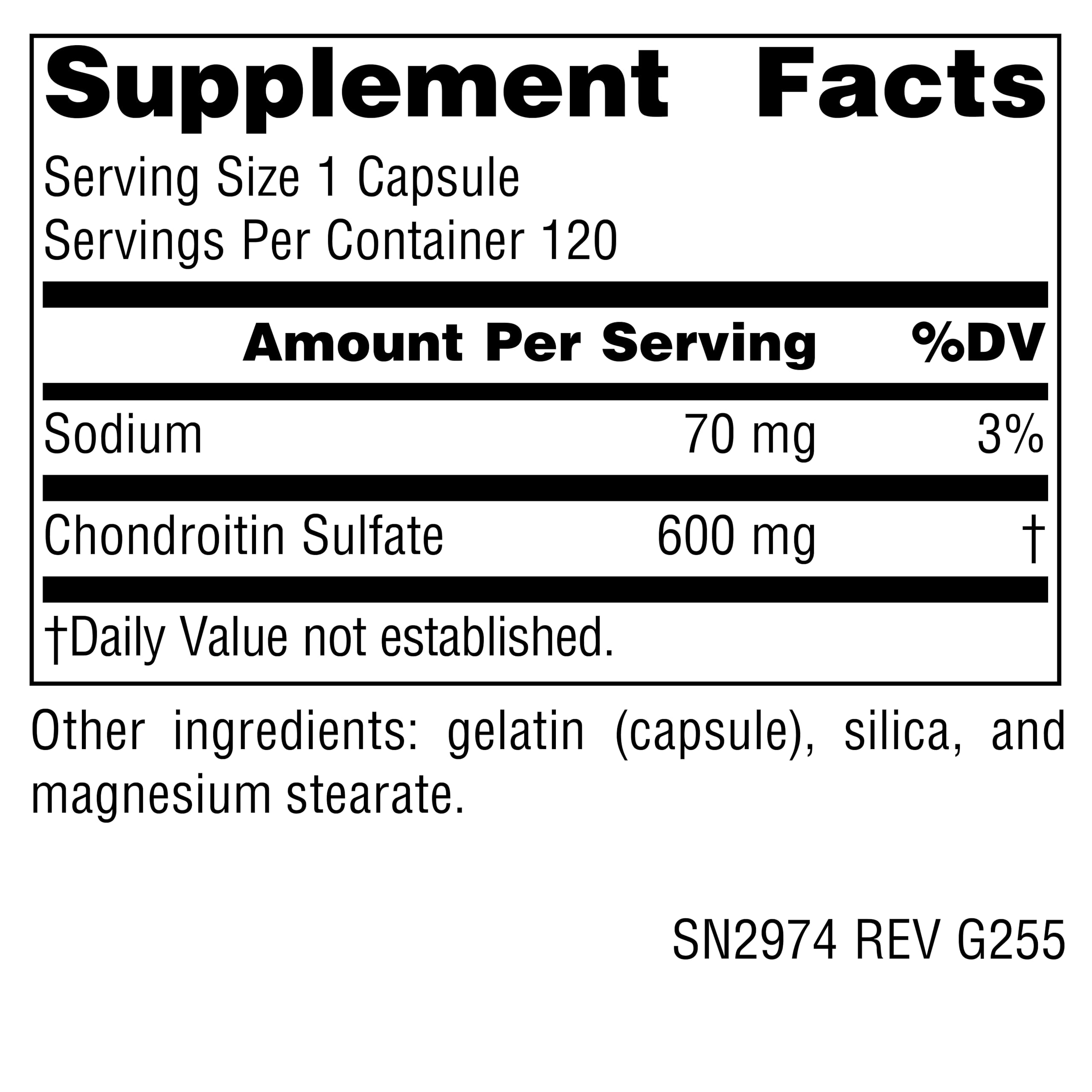 Source Naturals Chondroitin Sulfate capsules closeup shows 600 mg per dose.