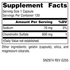 Source Naturals Chondroitin Sulfate capsules closeup shows 600 mg per dose.