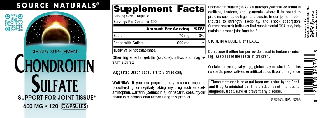 Source Naturals Chondroitin Sulfate daily-use illustration suggests easy routine for mobility.