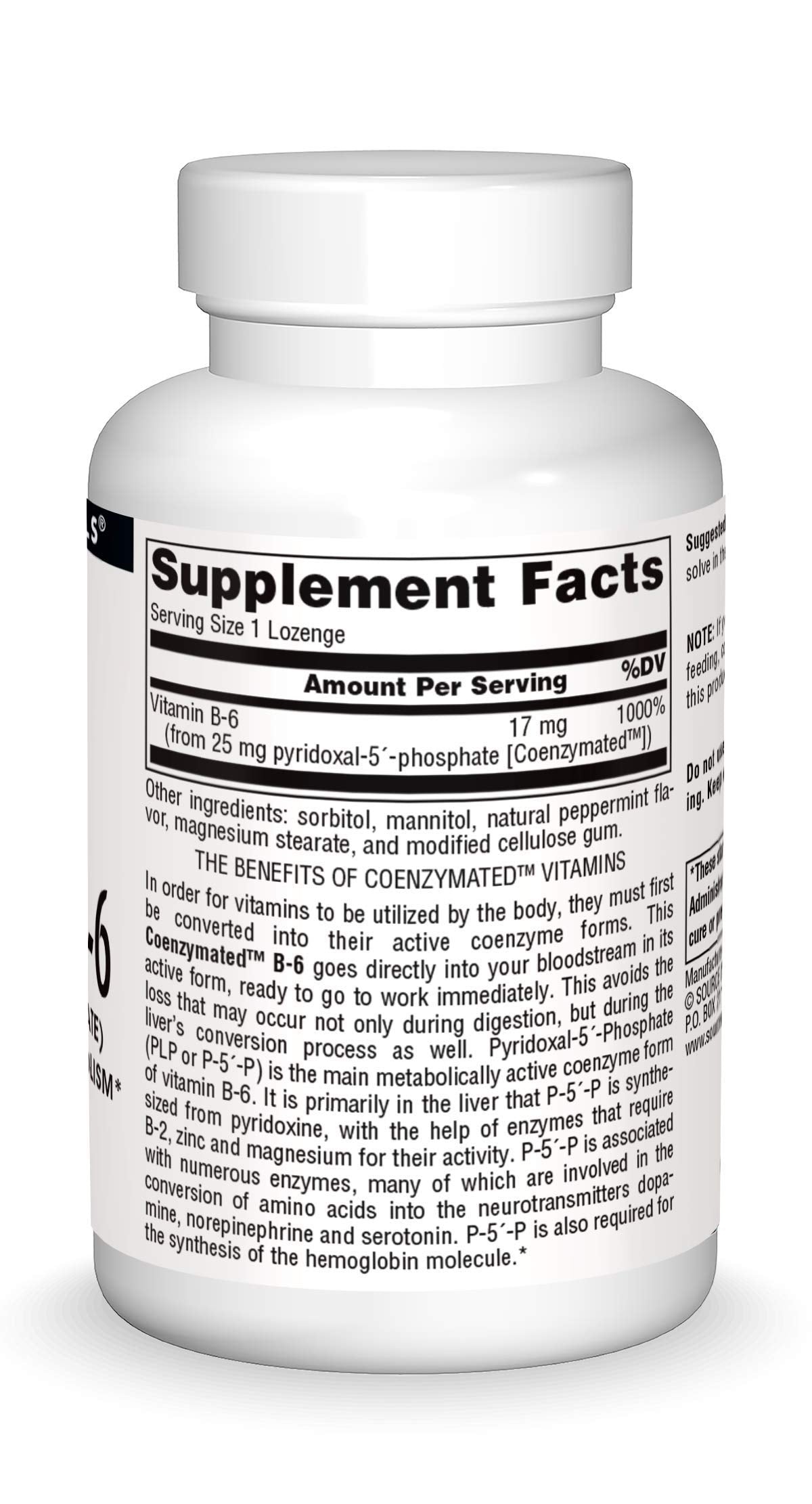 Coenzymated B-6 bottle shows USA manufacturing standards.