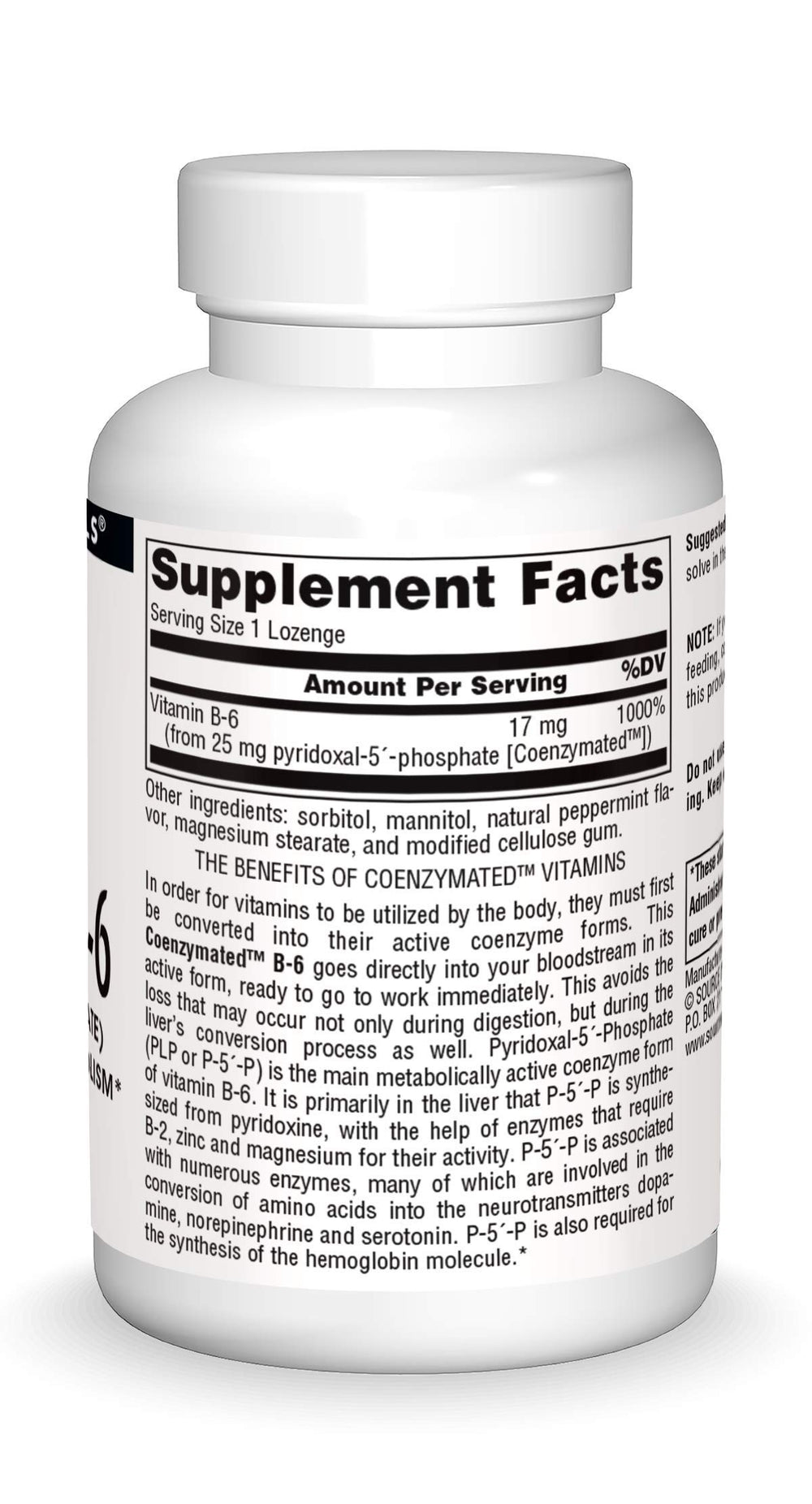Coenzymated B-6 bottle shows USA manufacturing standards.