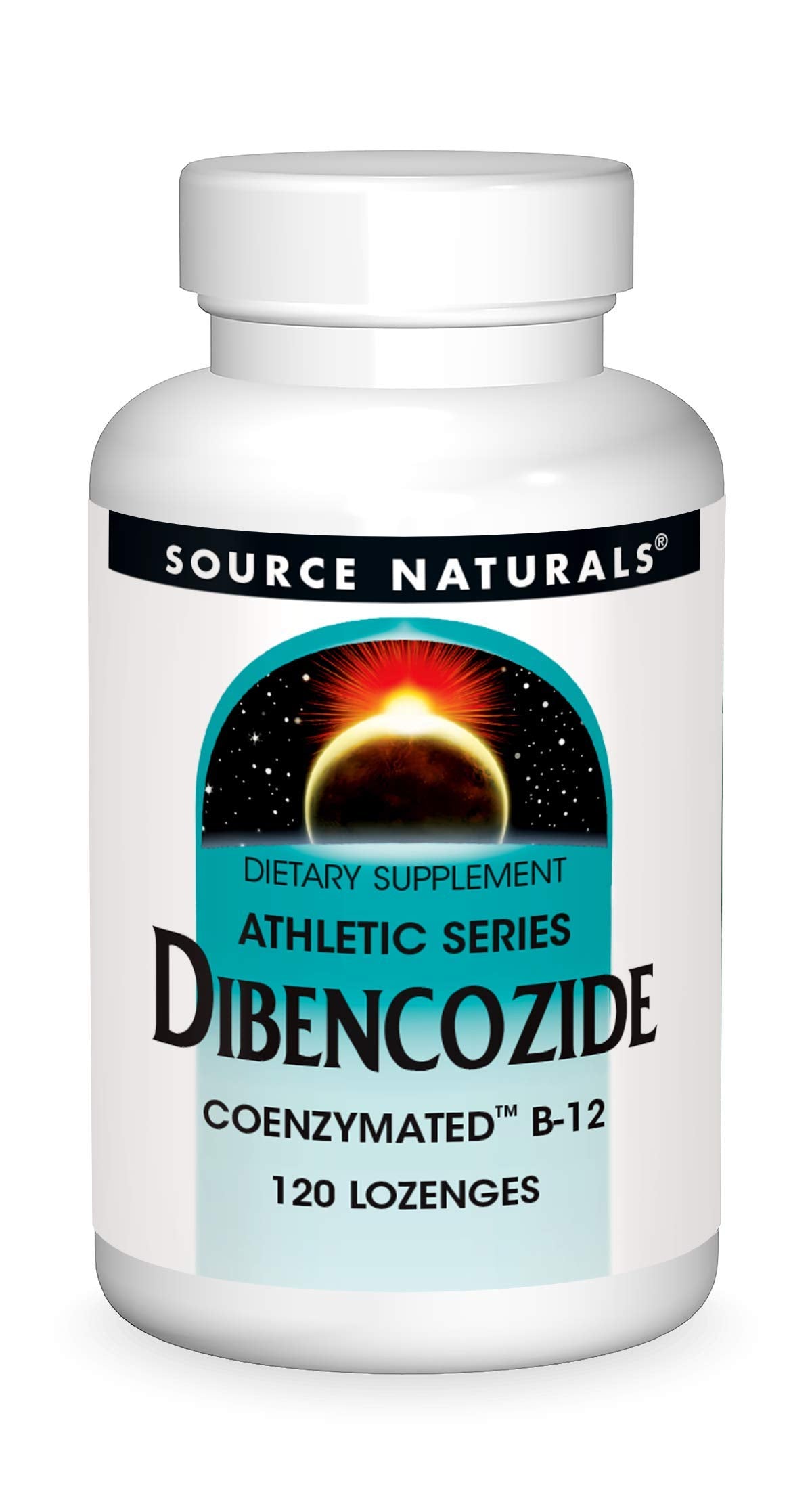 Source Naturals Dibencozide bottle showcases convenient coenzyme B-12 delivery for athletes.