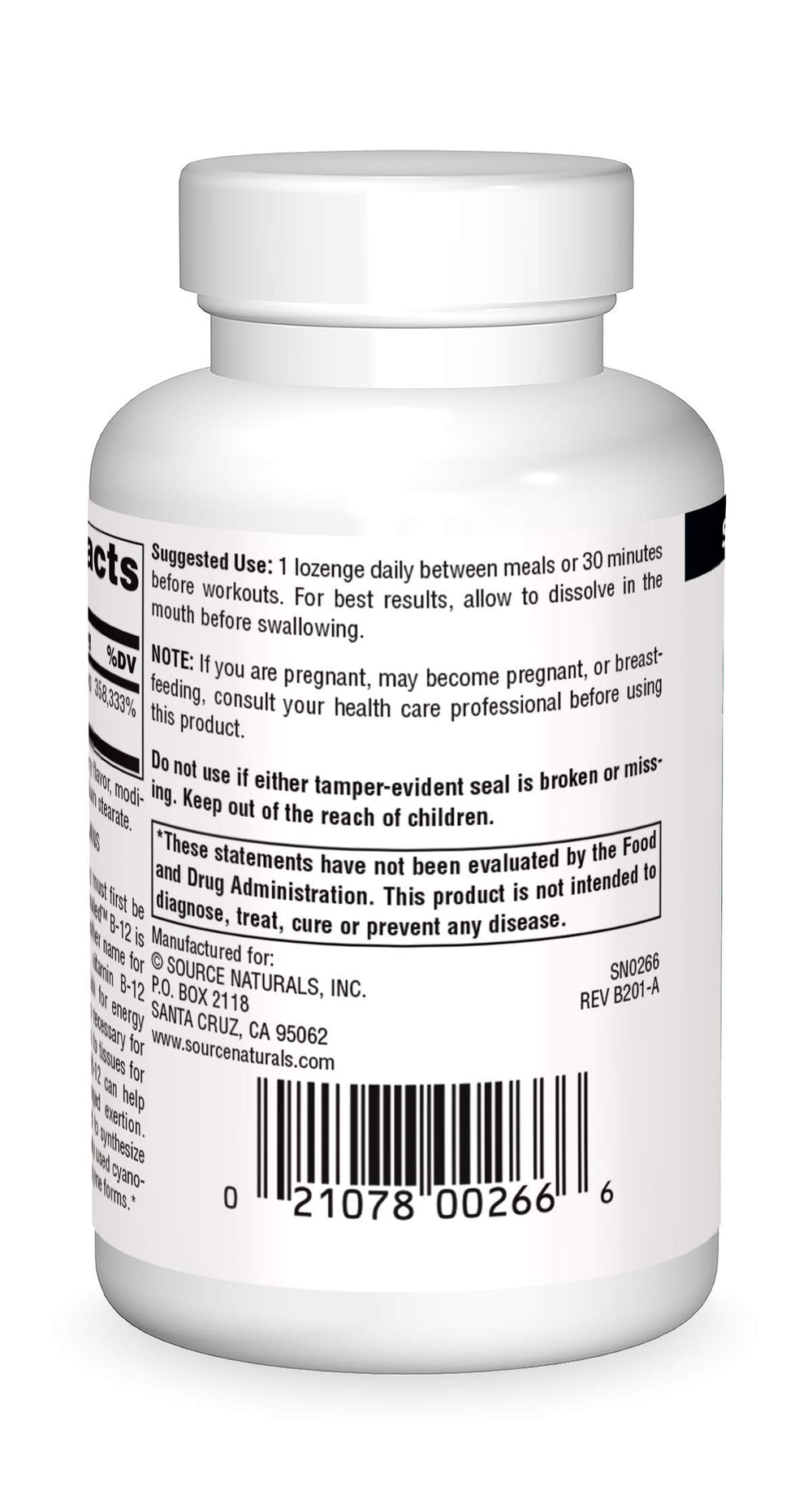 Source Naturals Dibencozide tablets closeup highlights quick-dissolve, ready-to-use energy support.