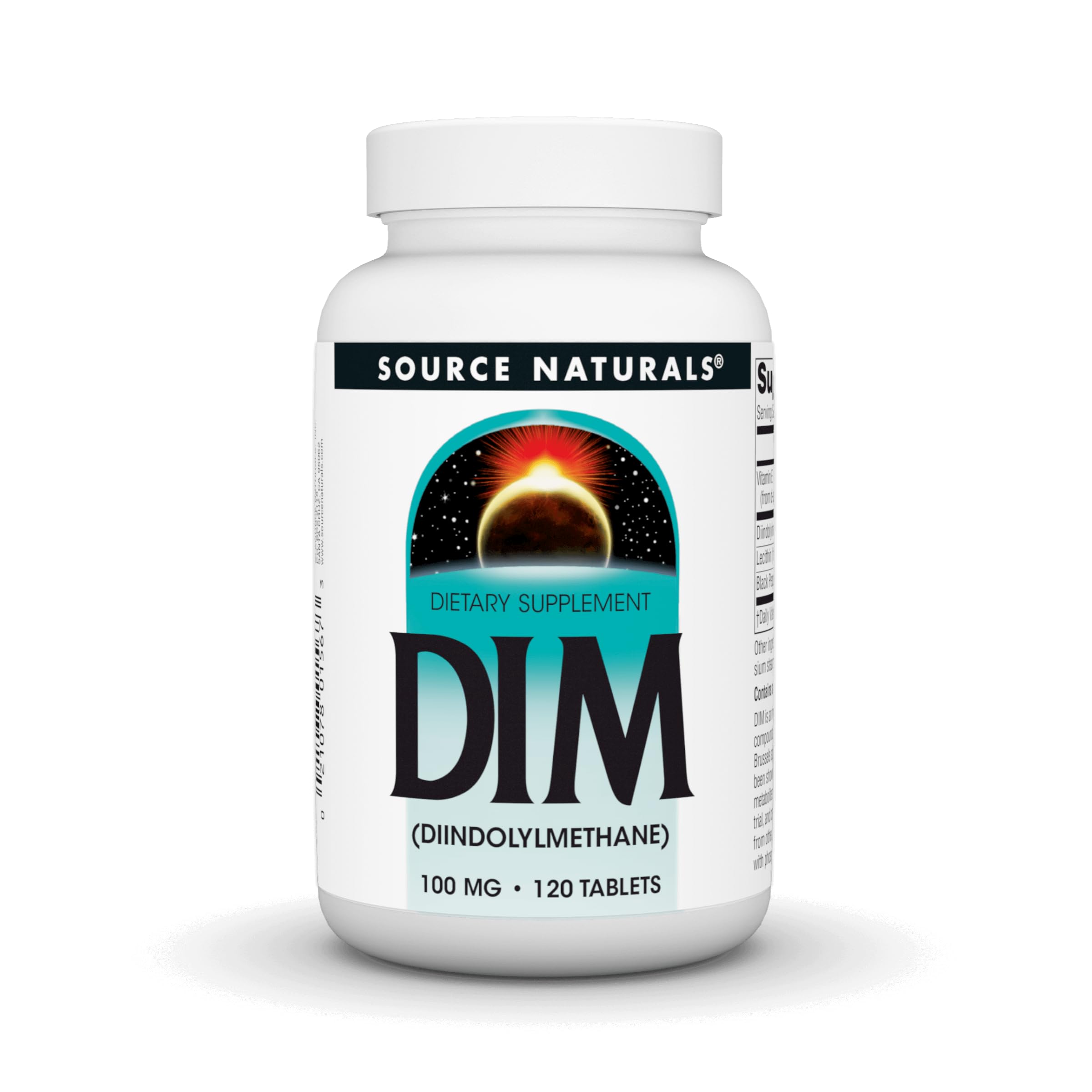 Source Naturals DIM bottle front view, convenient daily tablet for vegetarian wellness.