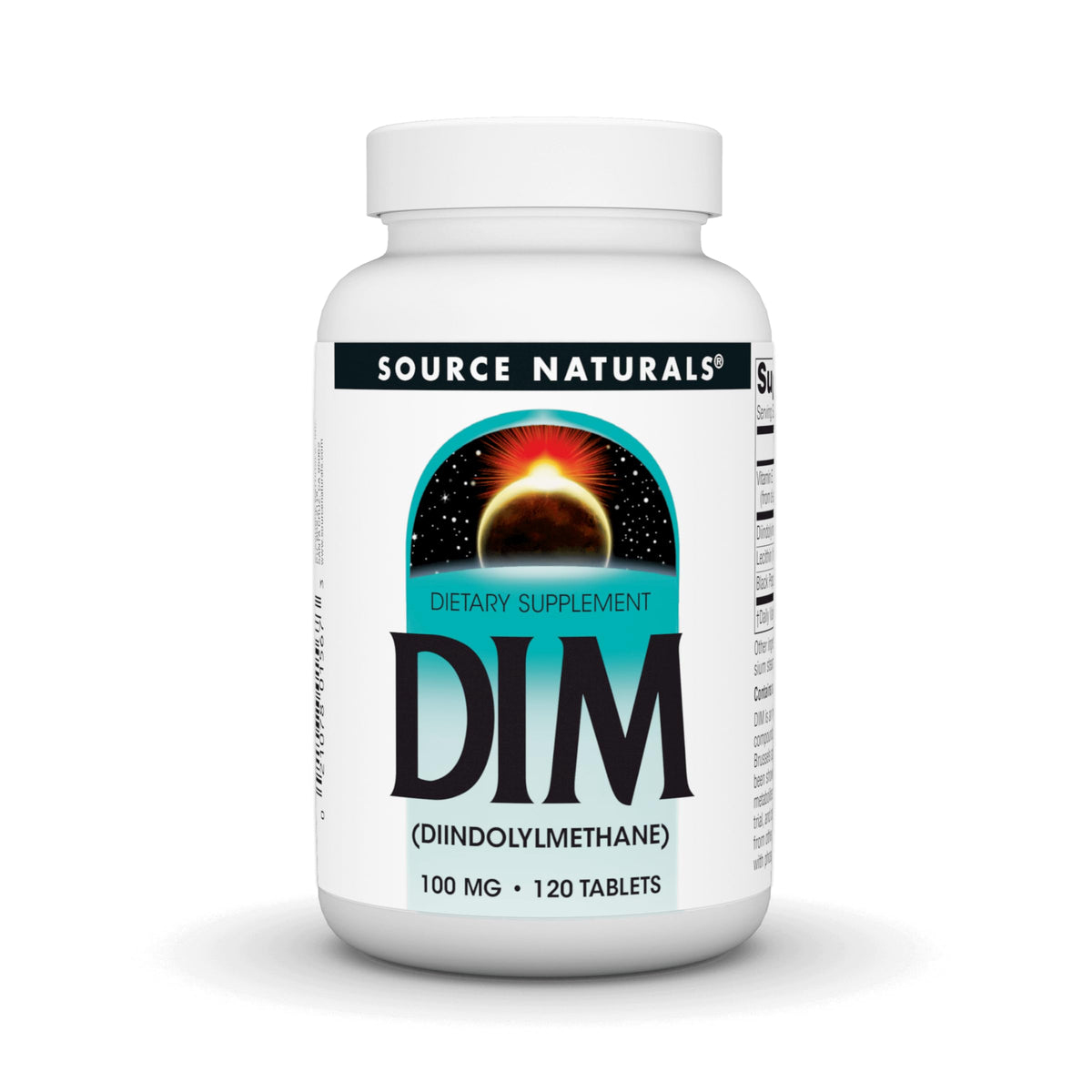 Source Naturals DIM bottle front view, convenient daily tablet for vegetarian wellness.