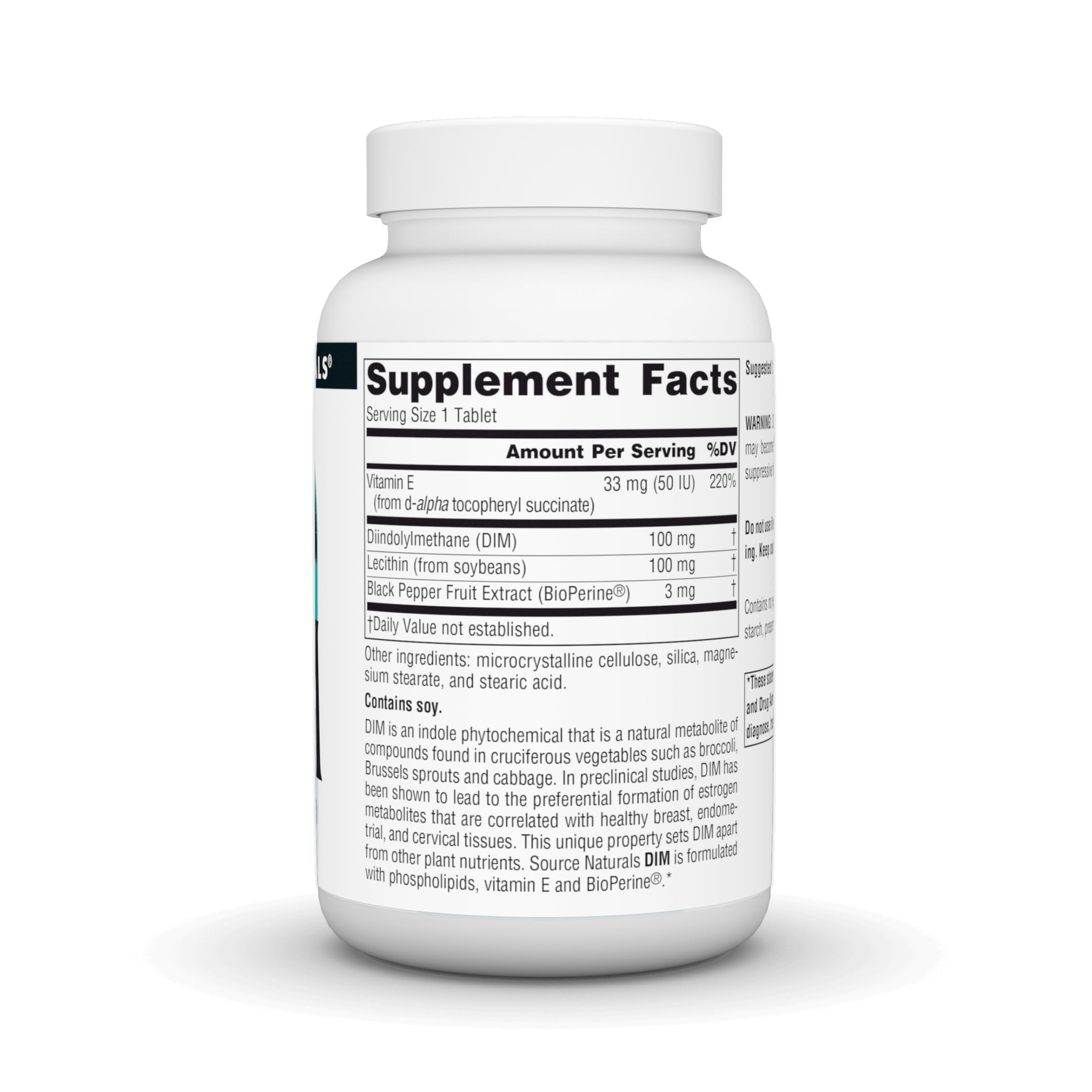 Source Naturals DIM bottle pour shows easy-to-take capsules with BioPerine.
