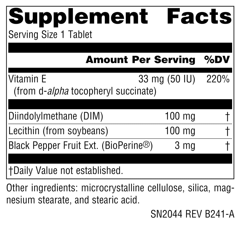 Source Naturals DIM bottle with capsules visible on a clean surface.