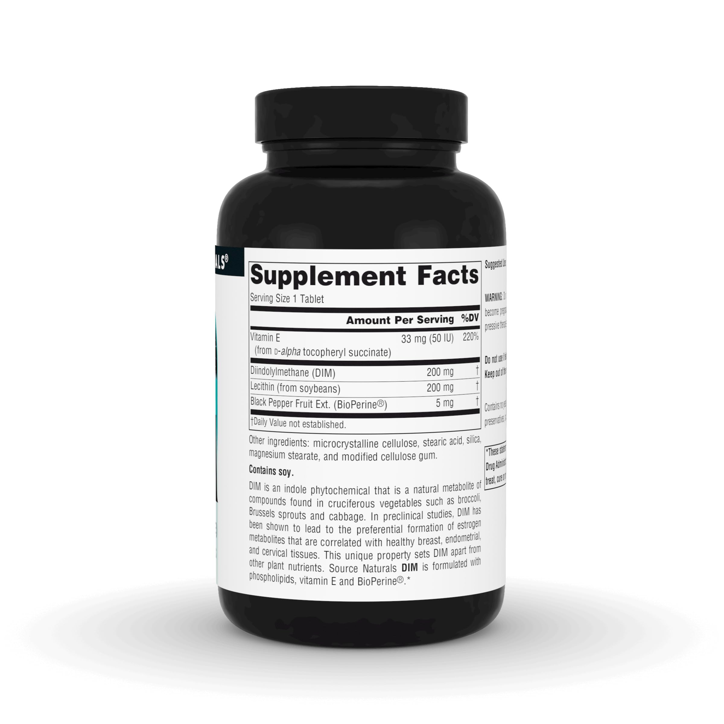 Close-up of Source Naturals DIM capsules for daily supplementation.