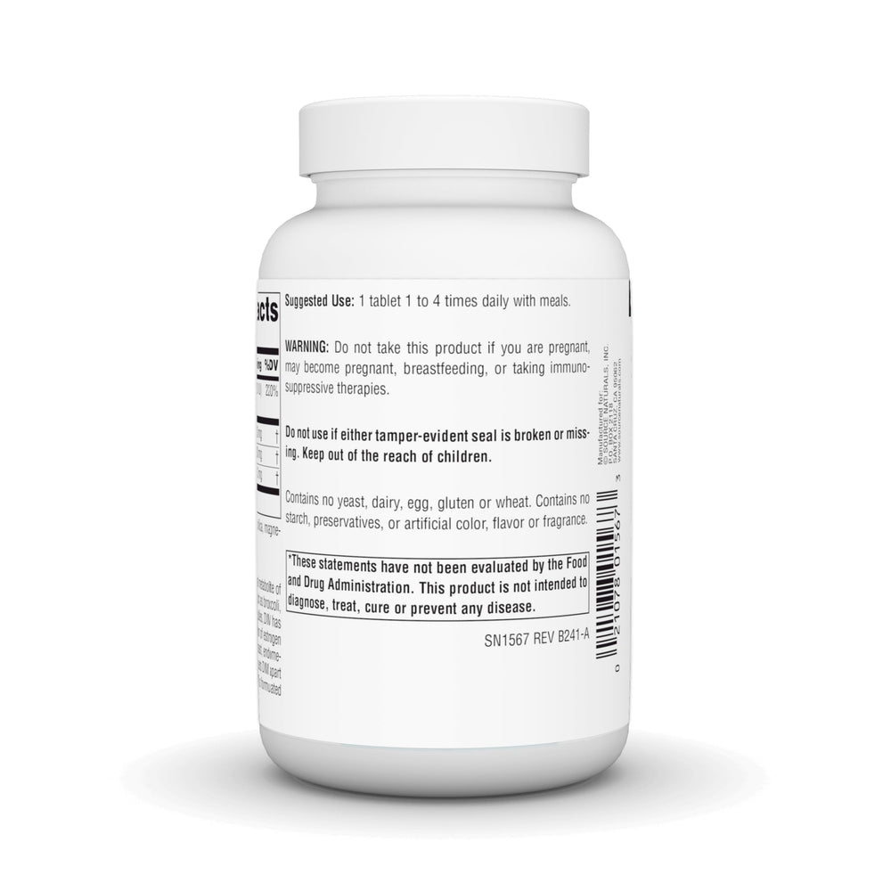 Source Naturals DIM tablets closeup highlights compact, vegetarian-friendly format.