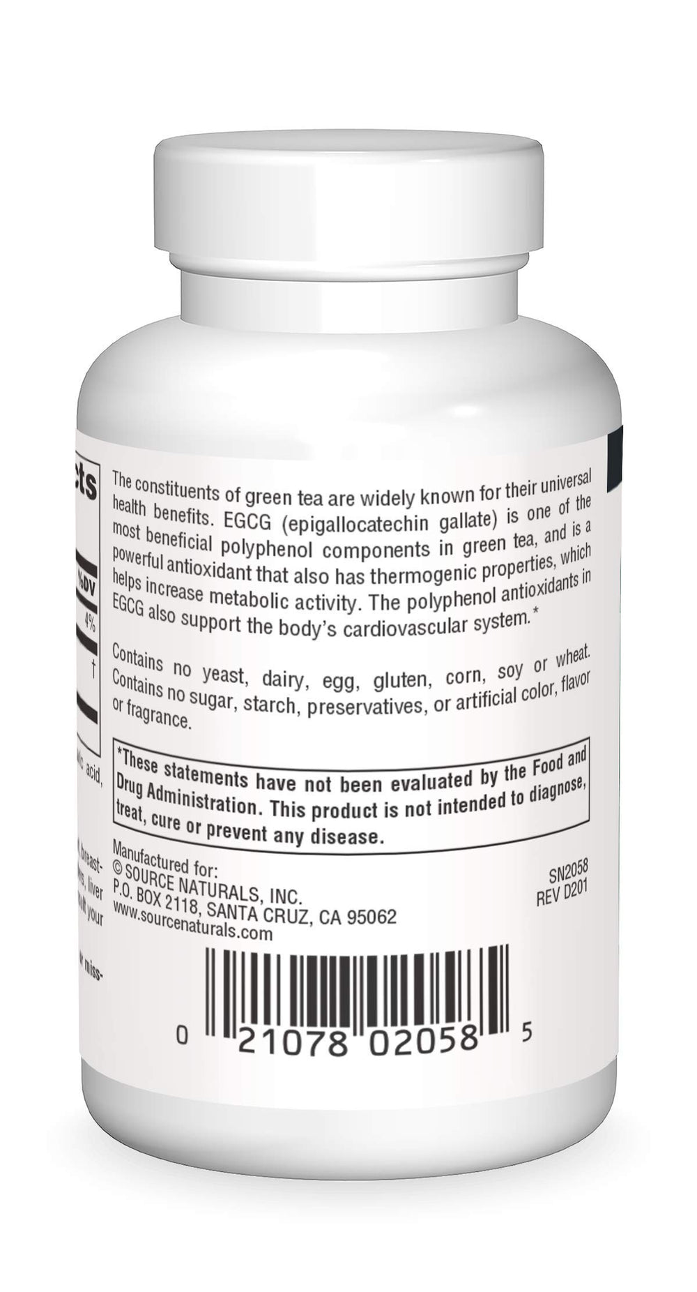 Source Naturals EGCG bottle label closeup highlights green tea polyphenols