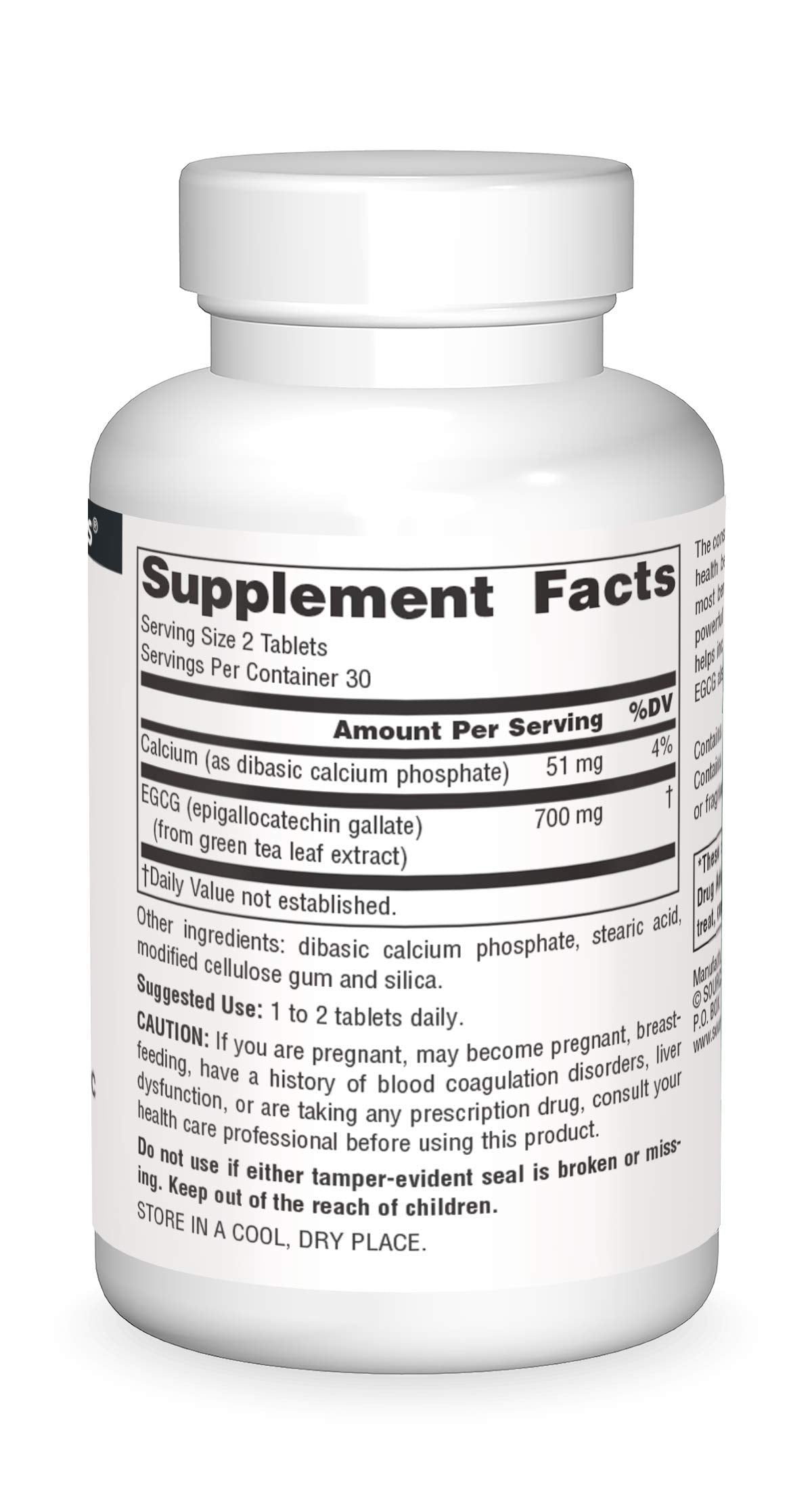 Source Naturals EGCG tablets closeup showing compact vegetarian capsules for daily antioxidant support