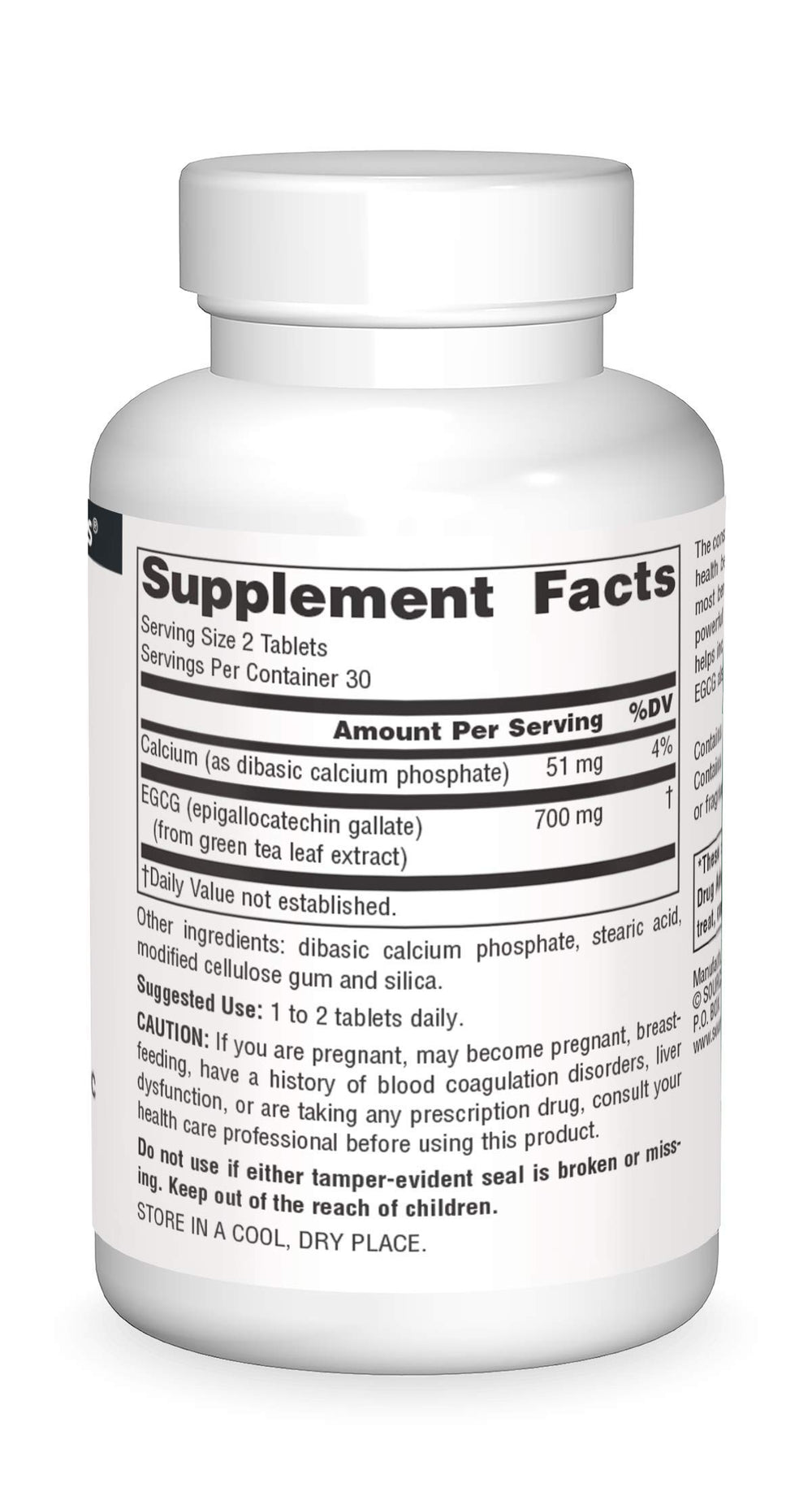 Source Naturals EGCG tablets closeup showing compact vegetarian capsules for daily antioxidant support